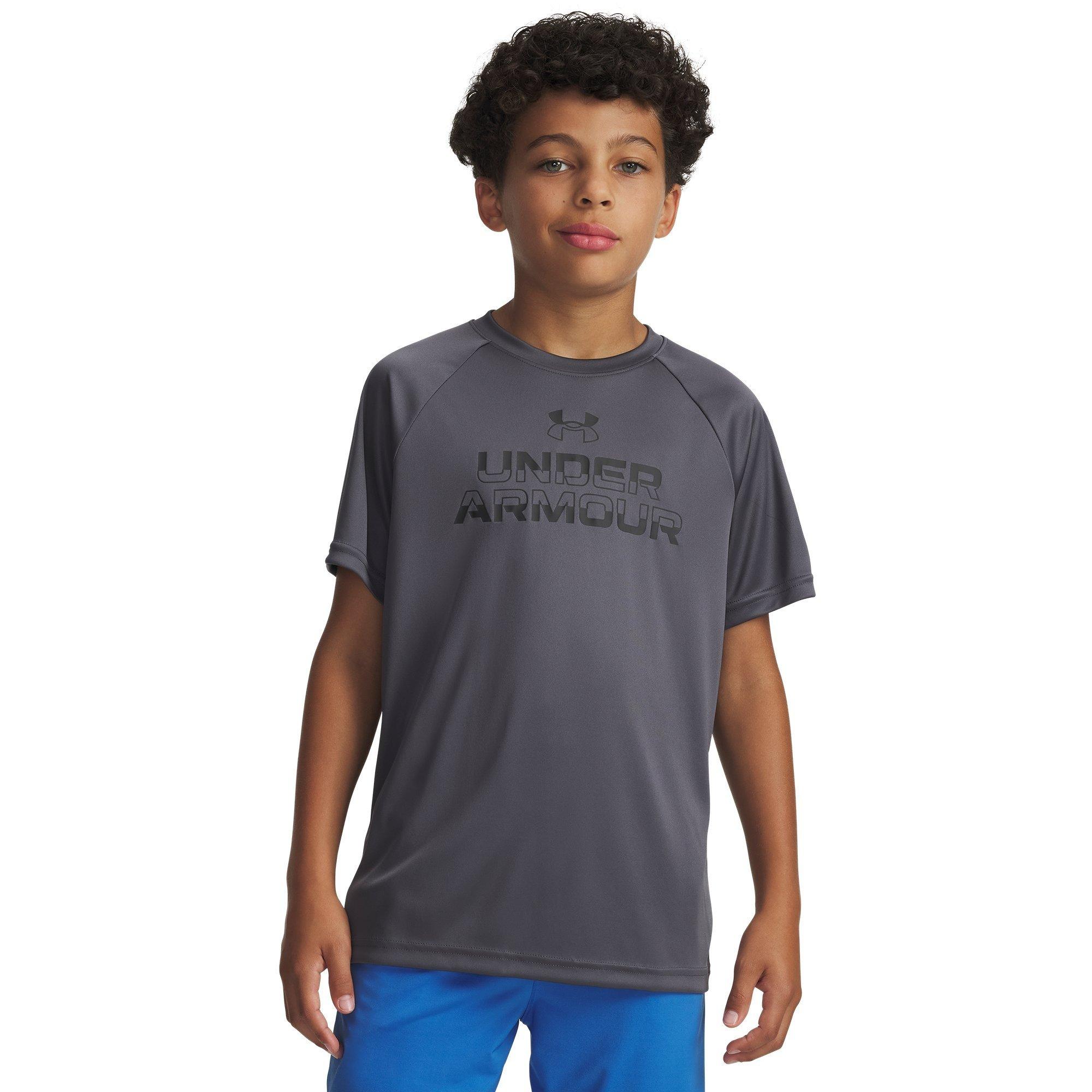 Grå - Under Armour - Under Armour Ua Tech Split Wordmark Ss Gym Top Boys - 3