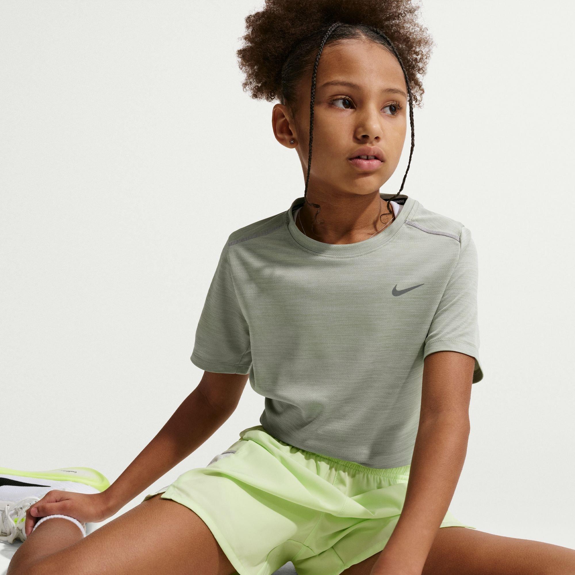 Fog/Green/Silv - Nike - Kids' Miler Short Sleeve Performance Gym Top - 3