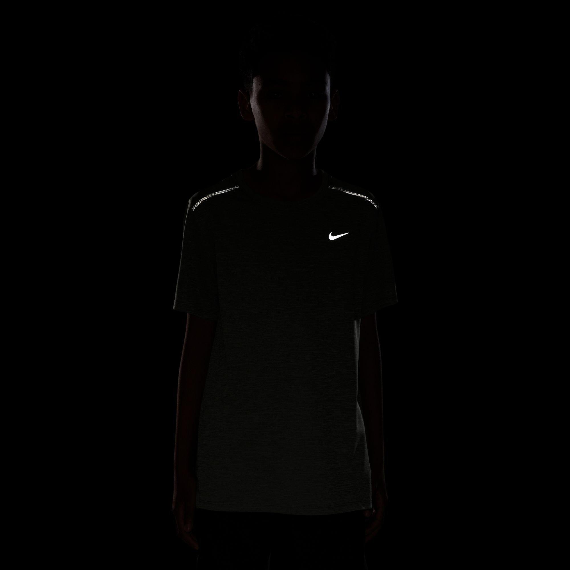 Fog/Green/Silv - Nike - Kids' Miler Short Sleeve Performance Gym Top - 4