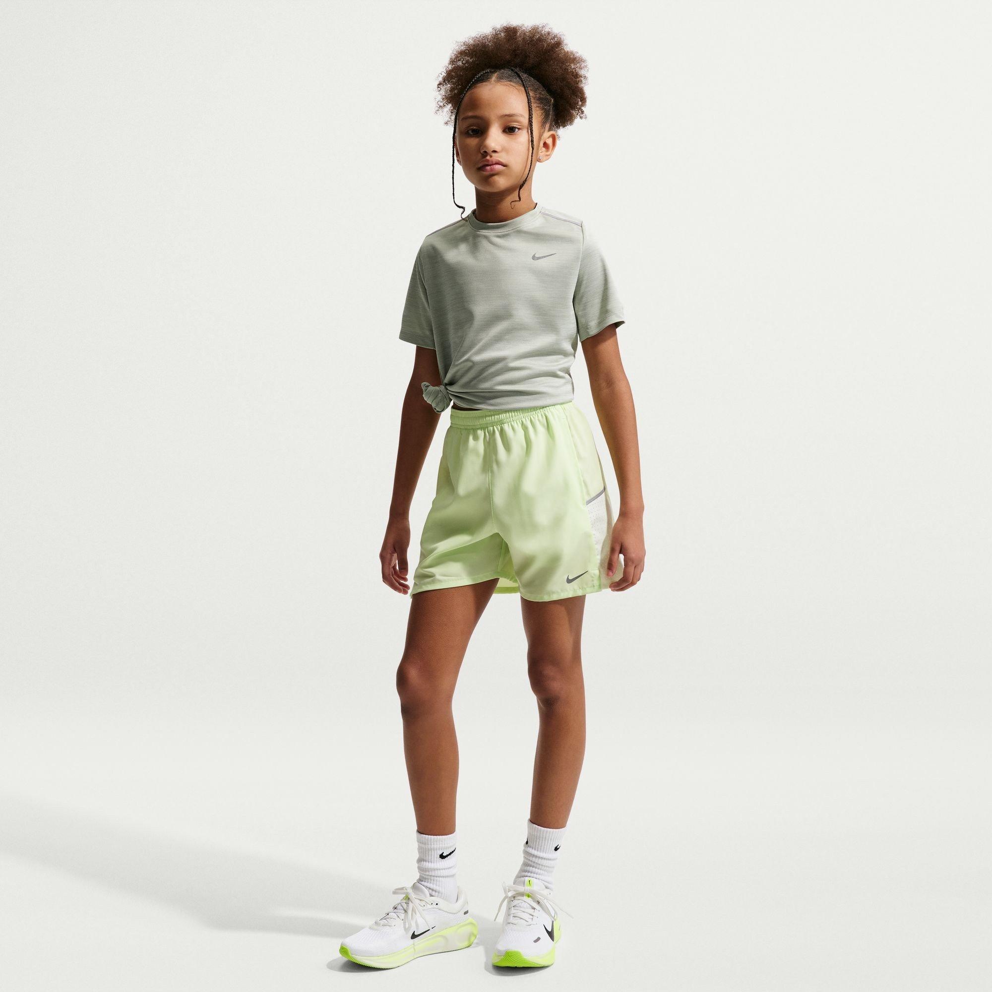 Fog/Green/Silv - Nike - Kids' Miler Short Sleeve Performance Gym Top - 6