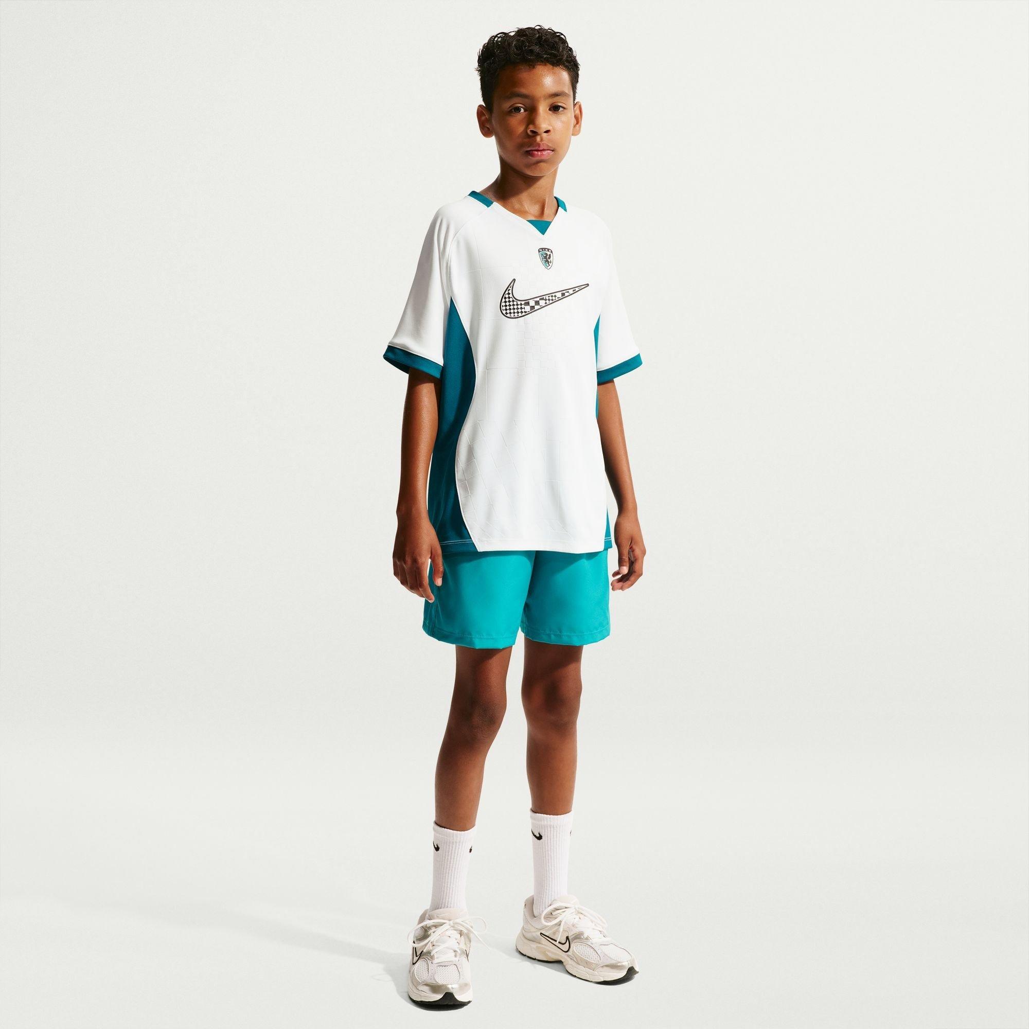 Wht/Spruce-Blk - Nike - Kids' Renew Dri-FIT Short-Sleeve V-Neck T-Shirt - 4