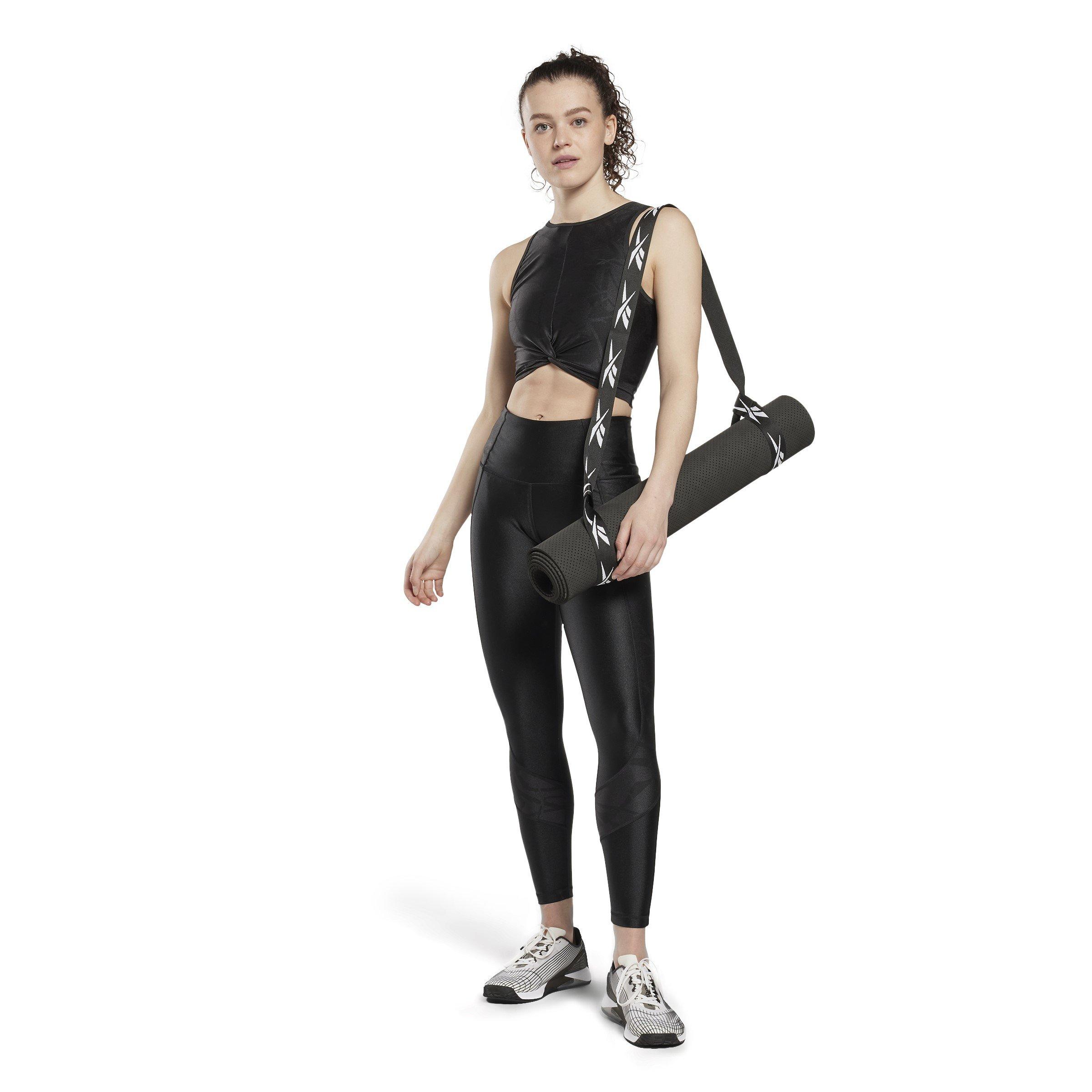 Black - Reebok - Shiny Yoga Scribble Cropped Vest - 3