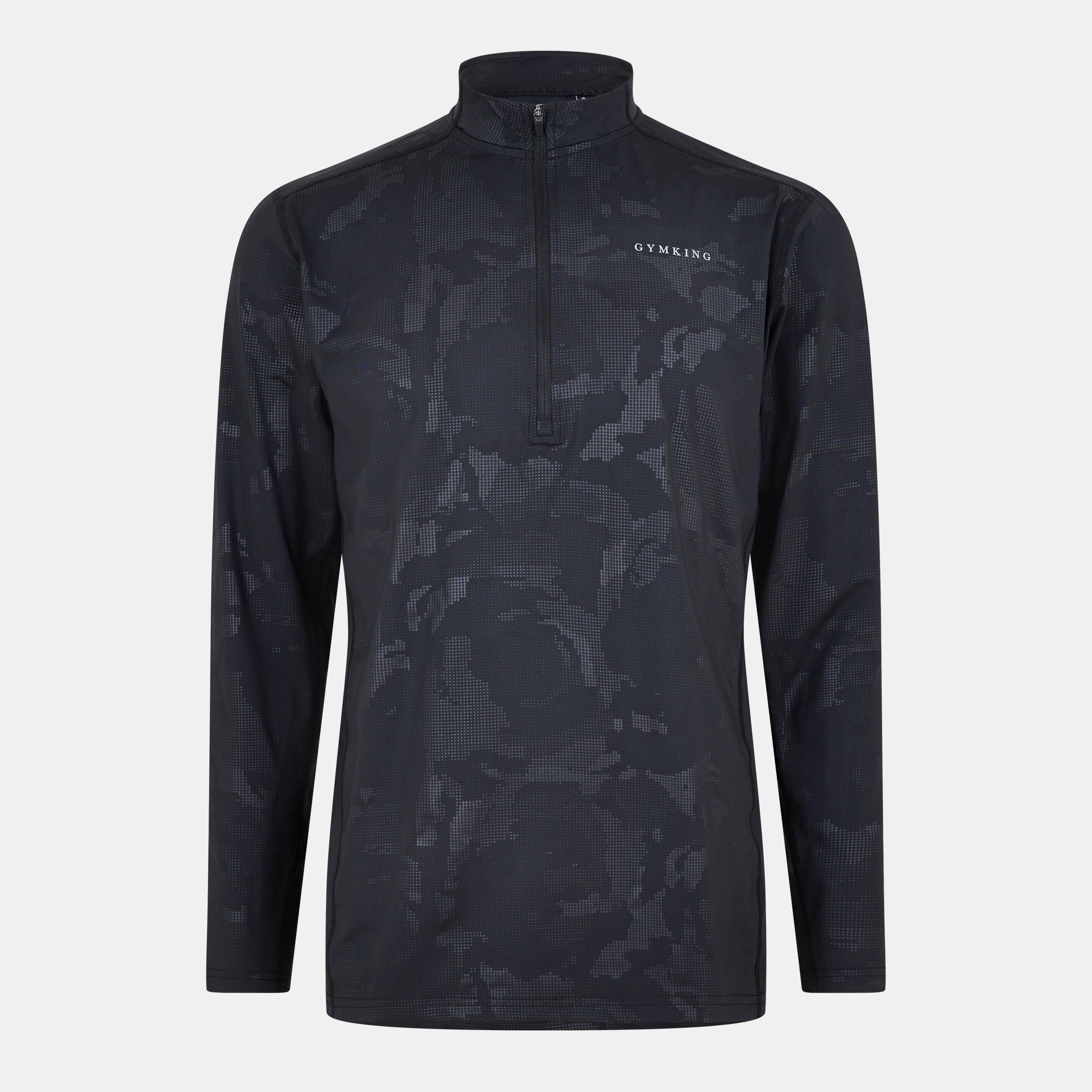 Black - Gym King - Men's GymKi Debossed Camo Quarter-Zip Long Sleeve Funnel Neck Slim Fit Performance Tracksuit Top - 1