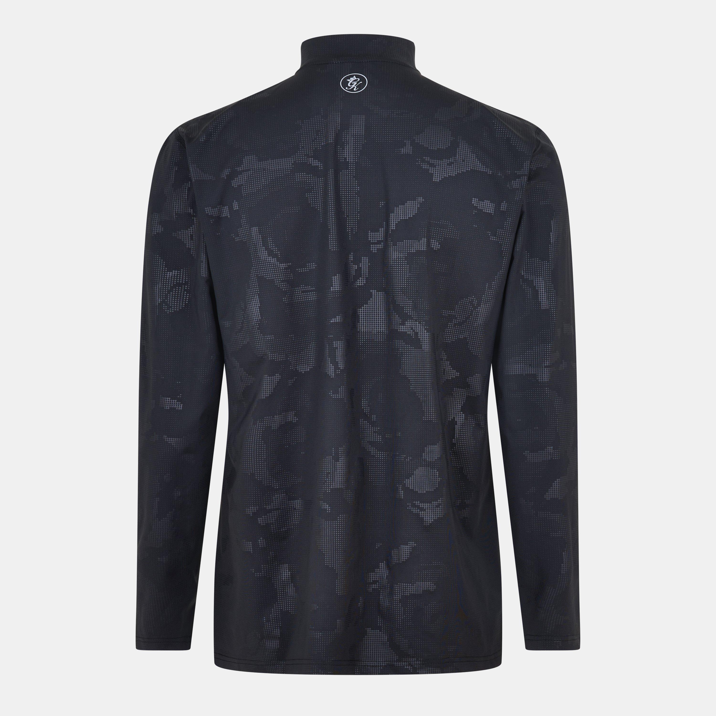 Black - Gym King - GymKi Debossed Camo Quarter-Zip Long Sleeve Funnel Neck Slim Fit Performance Tracksuit Top - 2