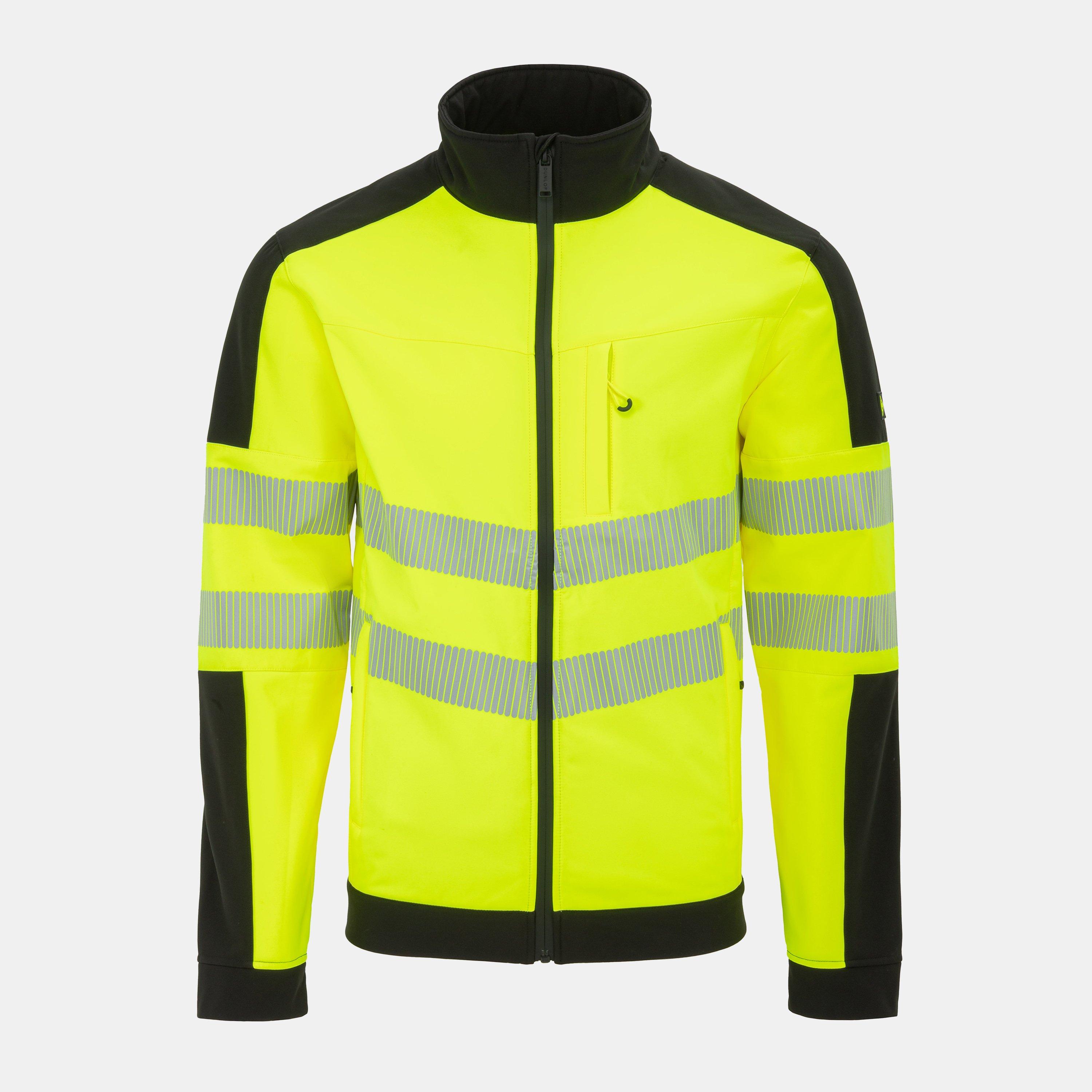 Yellow/Black - Dunlop - Men's Softshell Waterproof Wind-Resistant Reflective Hi-Vis Jacket - 1