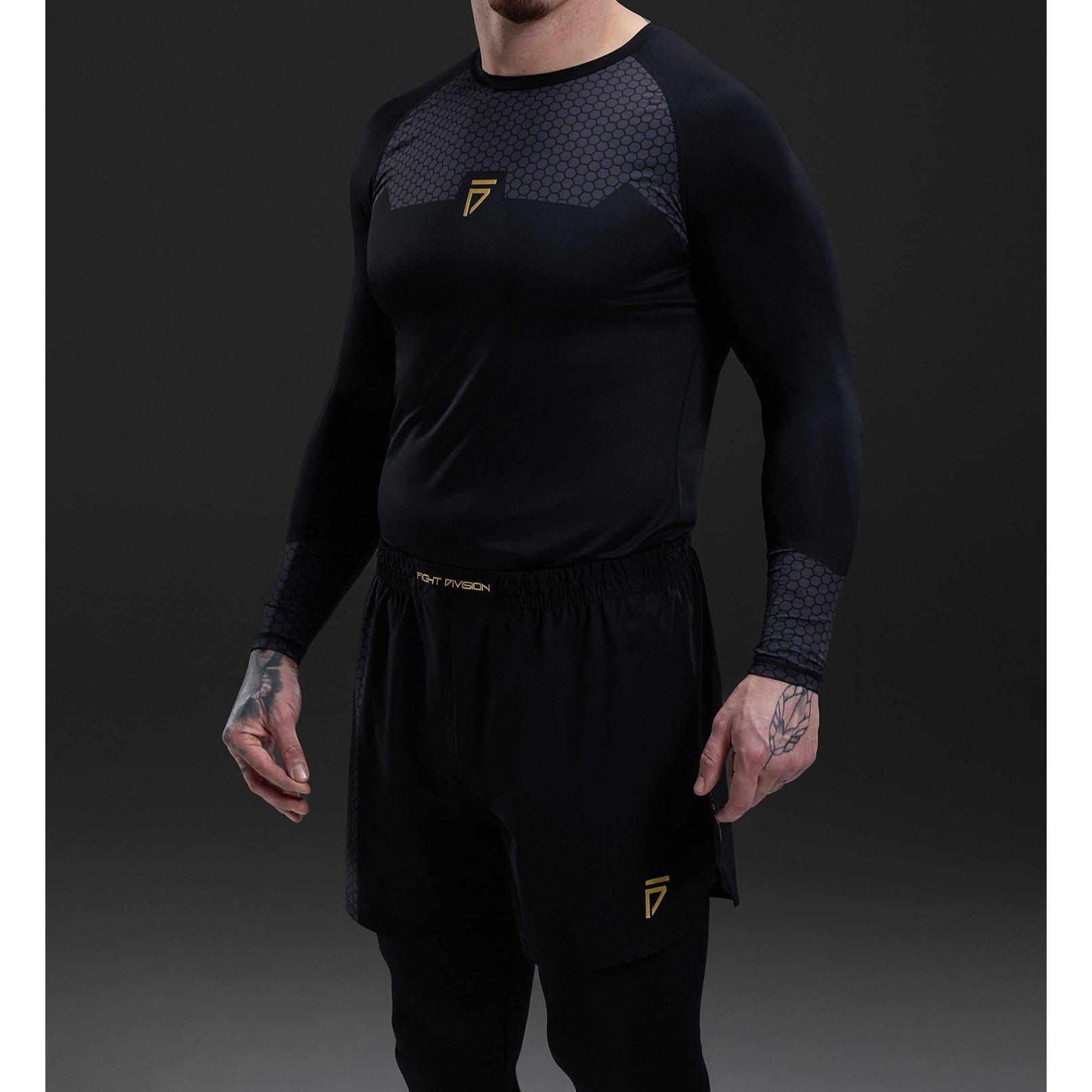 Black - Gym King - GK Fight Division Long Sleeve Rash Guard Top Mens - 1
