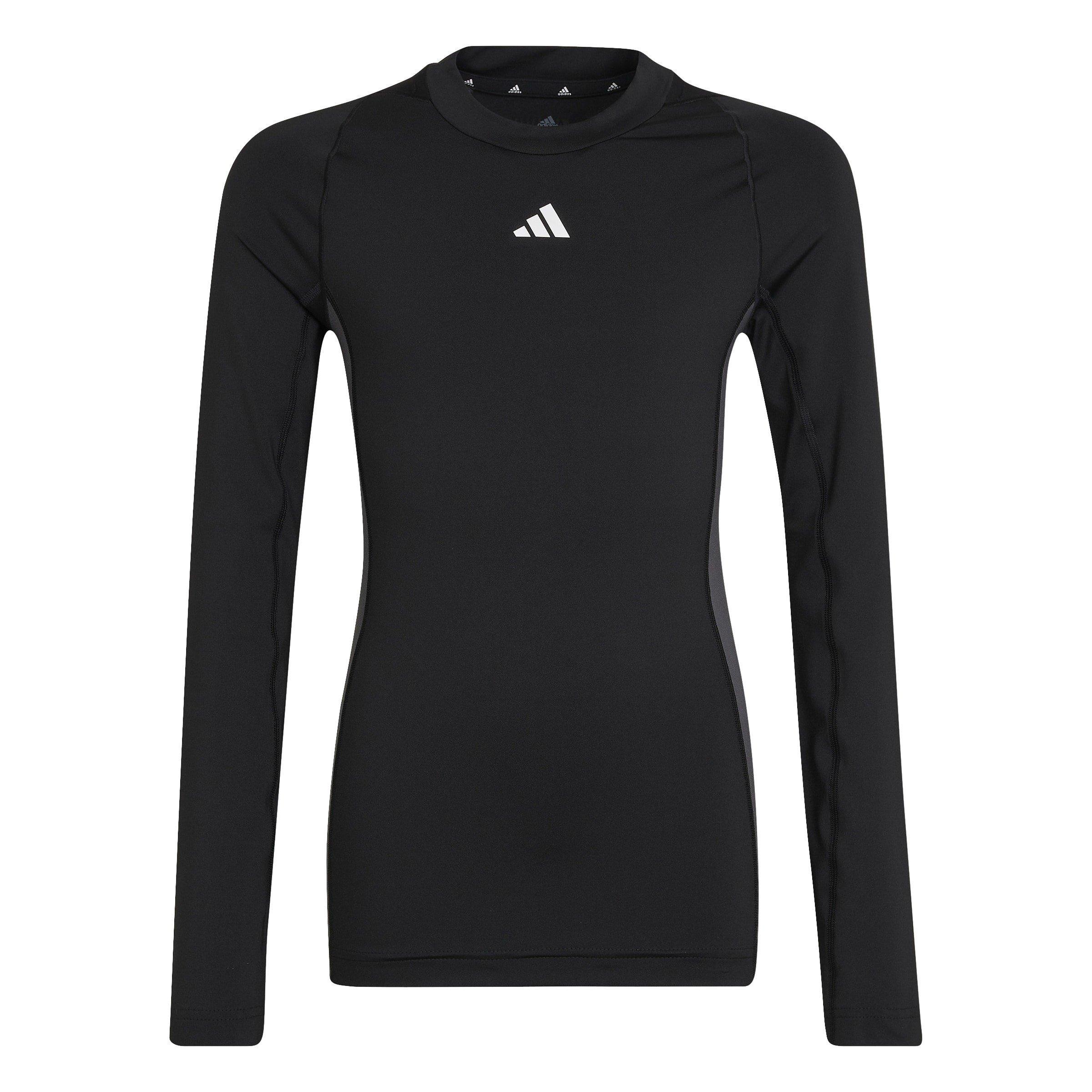 Negro/GrisSeis - adidas - Techfit Long Sleeve T-Shirt Juniors - 1