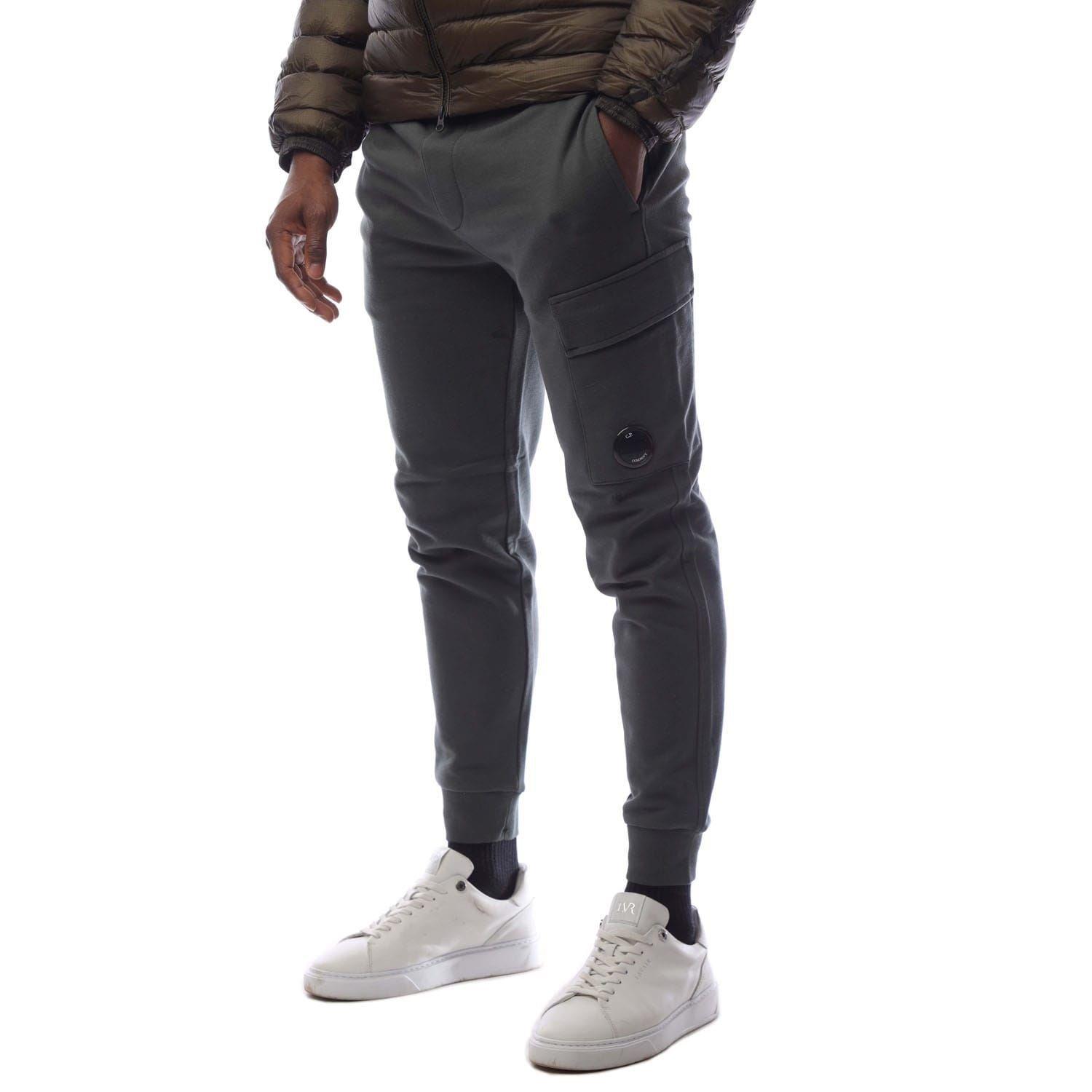 Grey - CP Company - Men's Diagonal Raised Fleece Lens Tracksuit Bottoms - 1