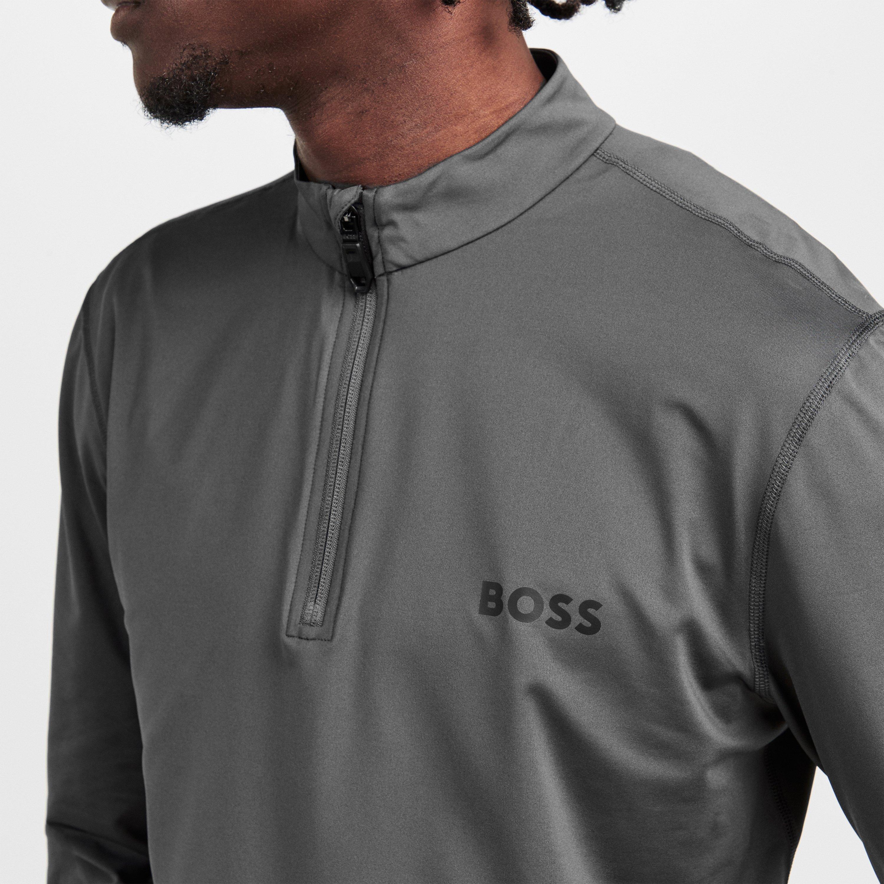 Grey - Boss - Men's  Green 1/4 Zip Performance Tracksuit Top - 5