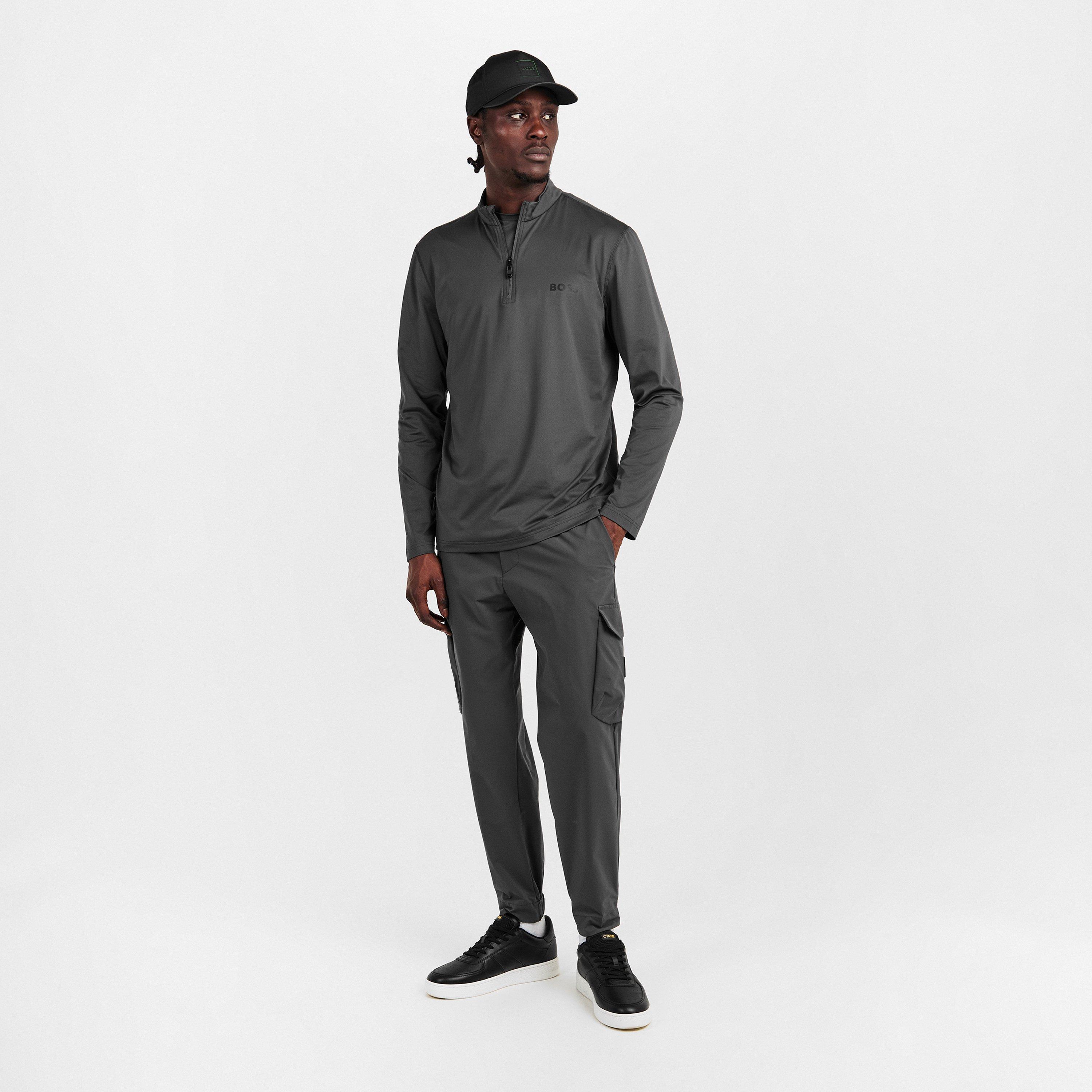 Grey - Boss - Men's  Green 1/4 Zip Performance Tracksuit Top - 6