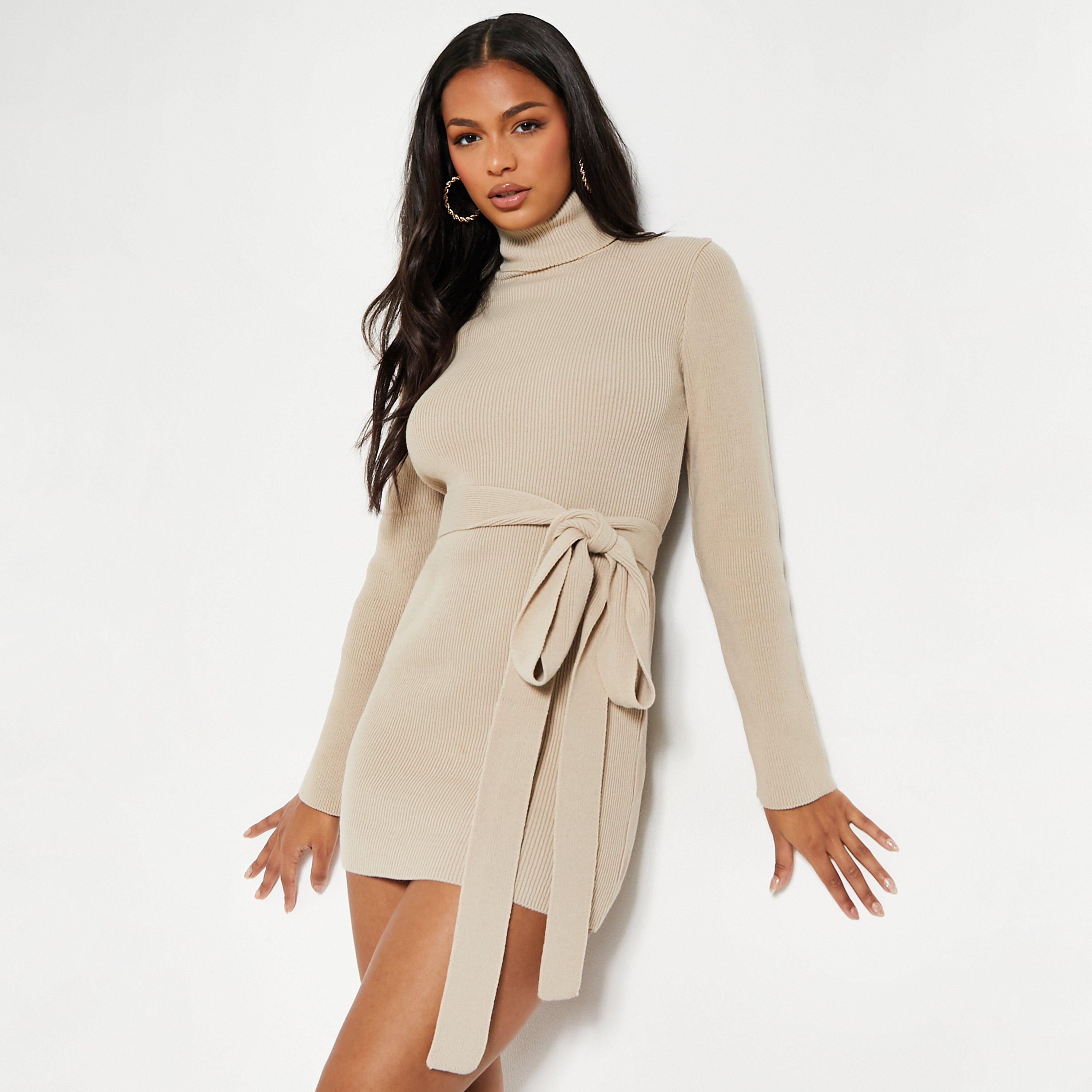 Steen - I Saw It First - ISAWITFIRST Knitted Turtle Neck Belted Mini Dress - 1