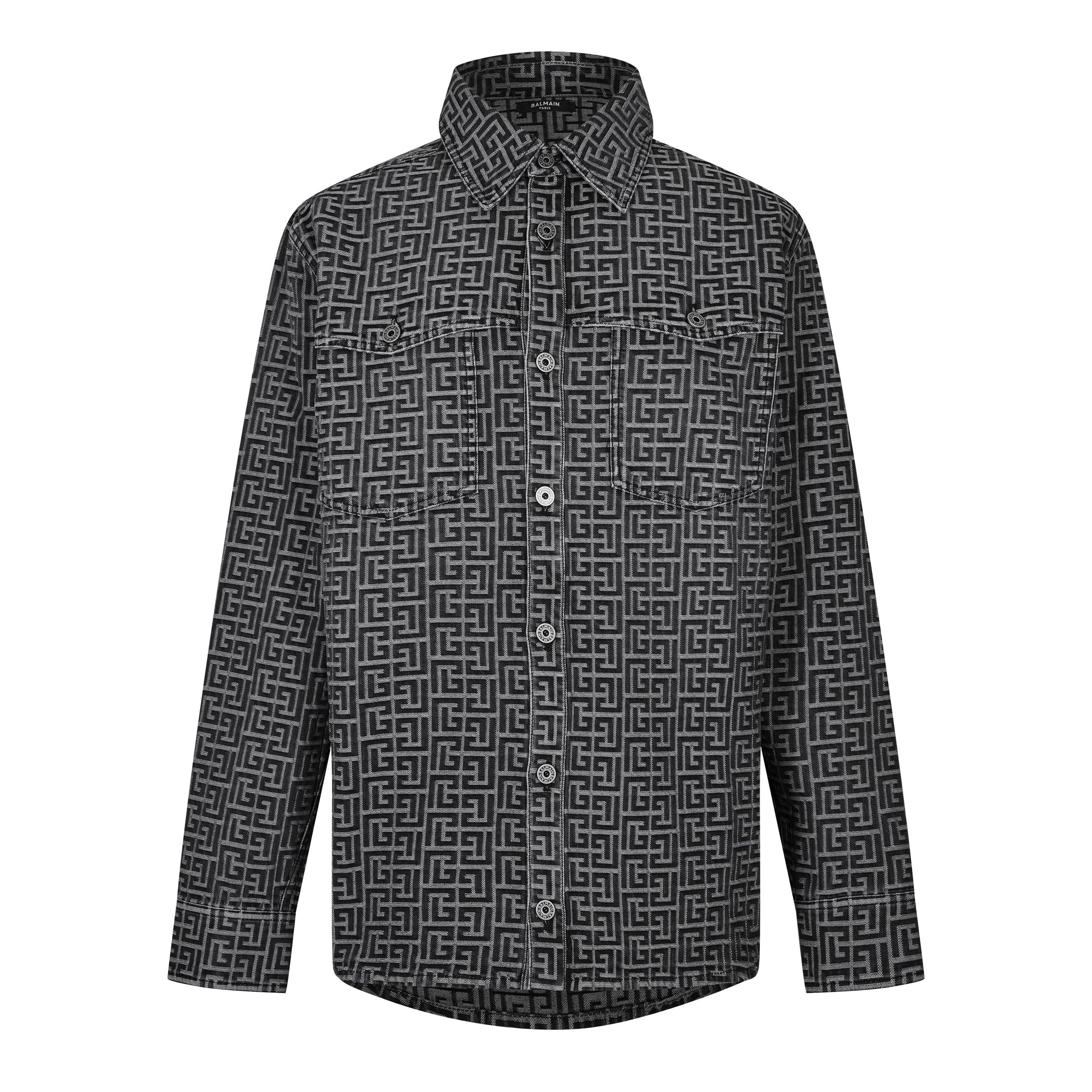 Black 0PC - Balmain - Monogrammed Jacquard Denim Shirt - 5