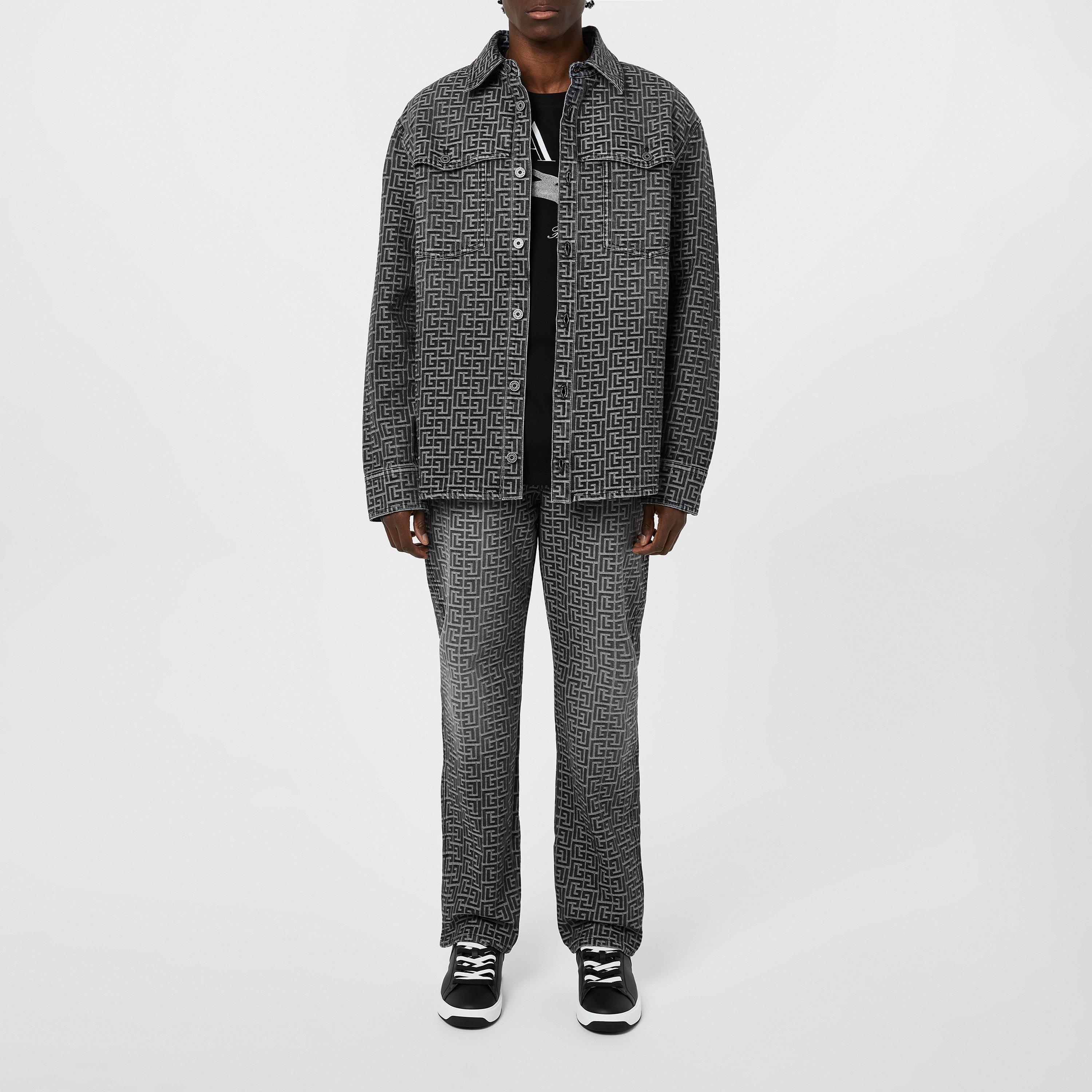 Black 0PC - Balmain - Monogrammed Jacquard Denim Shirt - 4