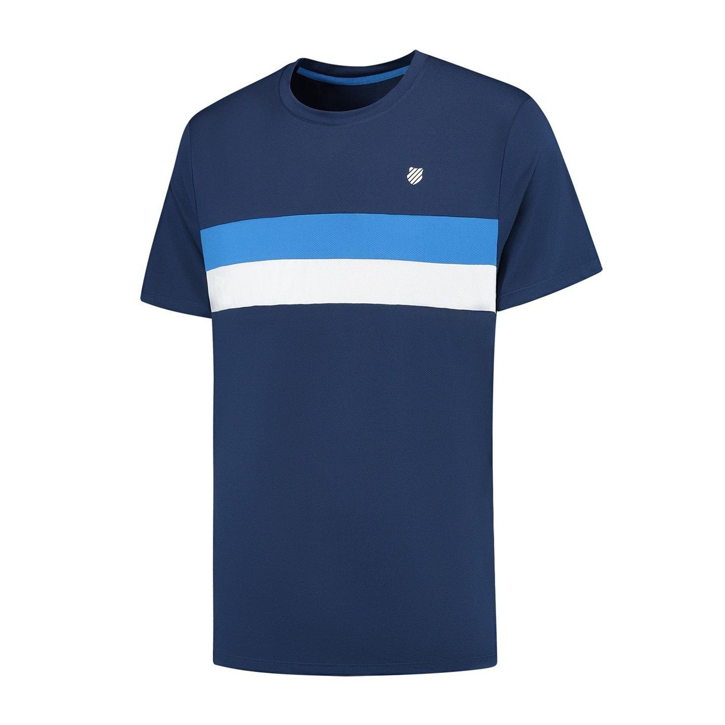 Navy - K Swiss - Men's KS Core Team Striped Crewneck Short-Sleeve Performance T-Shirt - 1