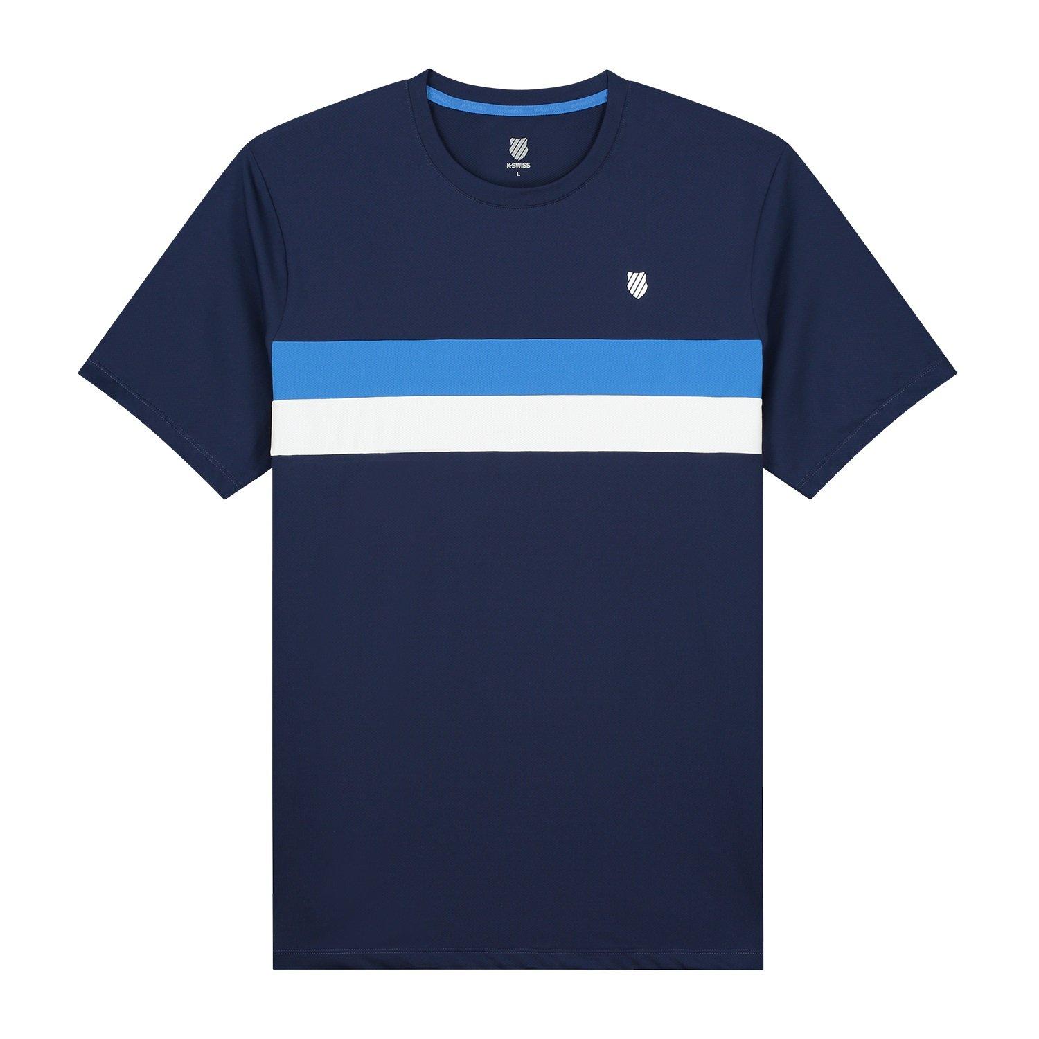 Navy - K Swiss - KS Core Team Striped Crewneck Short-Sleeve Performance T-Shirt - 2