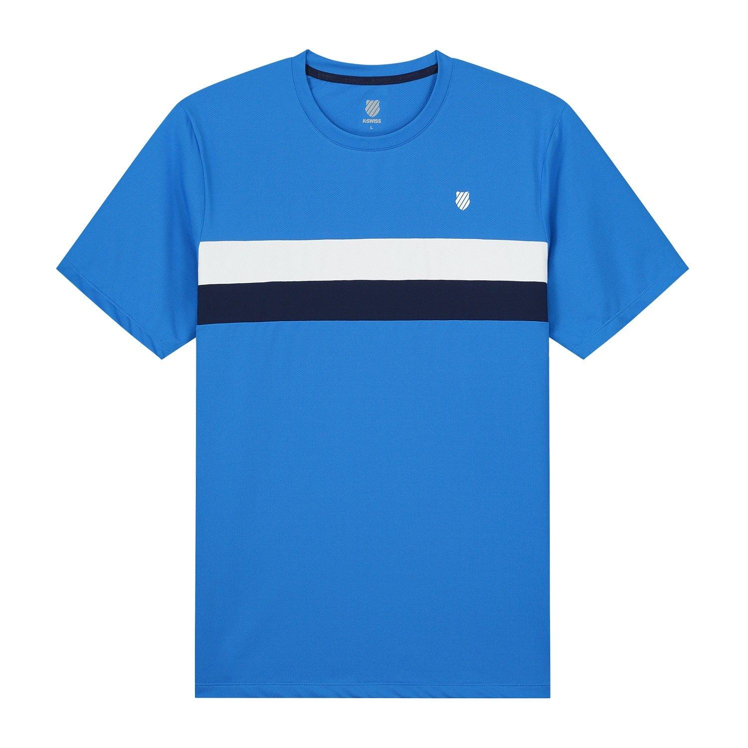 French Blue - K Swiss - Men's KS Core Team Striped Crewneck Short-Sleeve Performance T-Shirt - 2