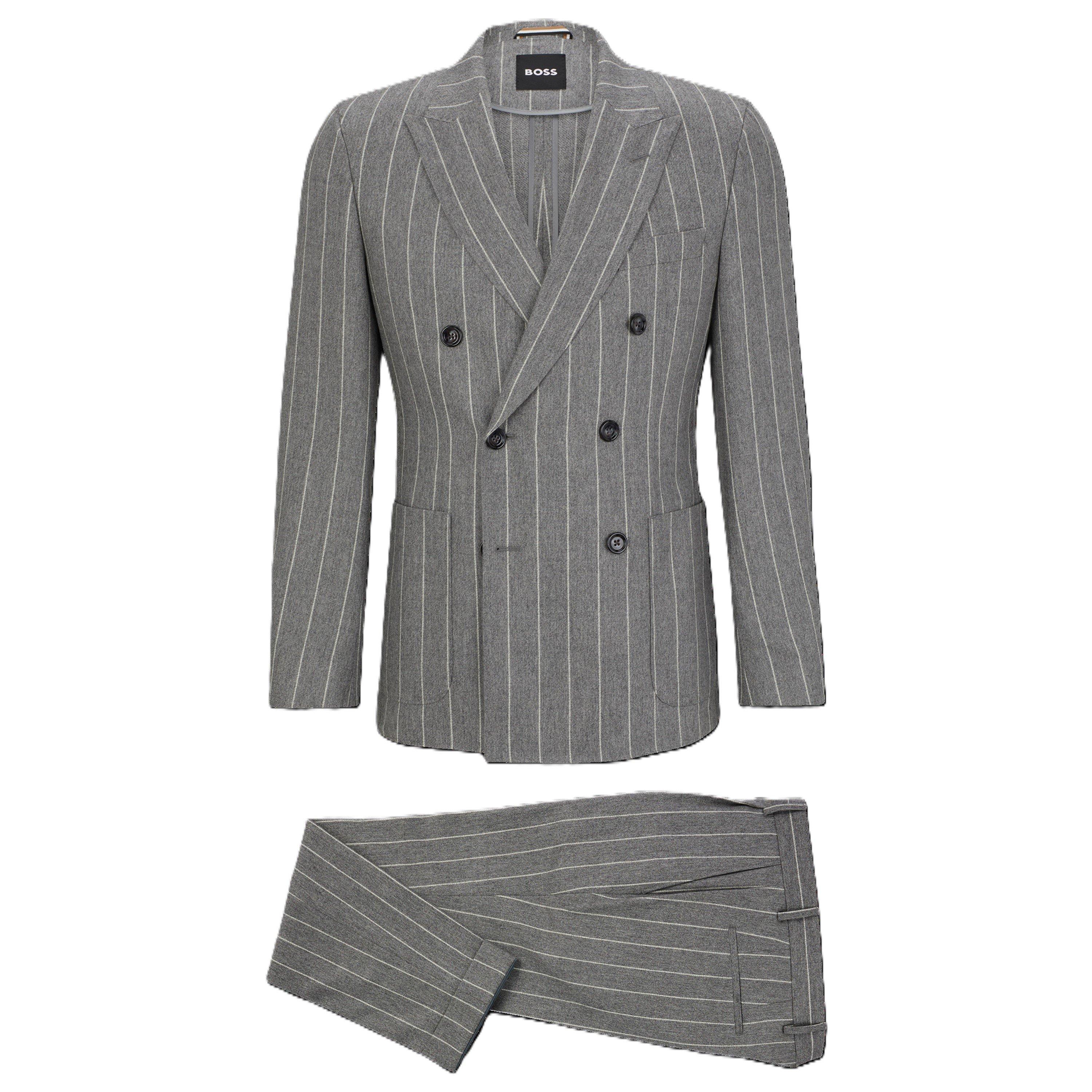 Grey - Boss - Men's C Huge Pcs Double Breasted Suit - 4
