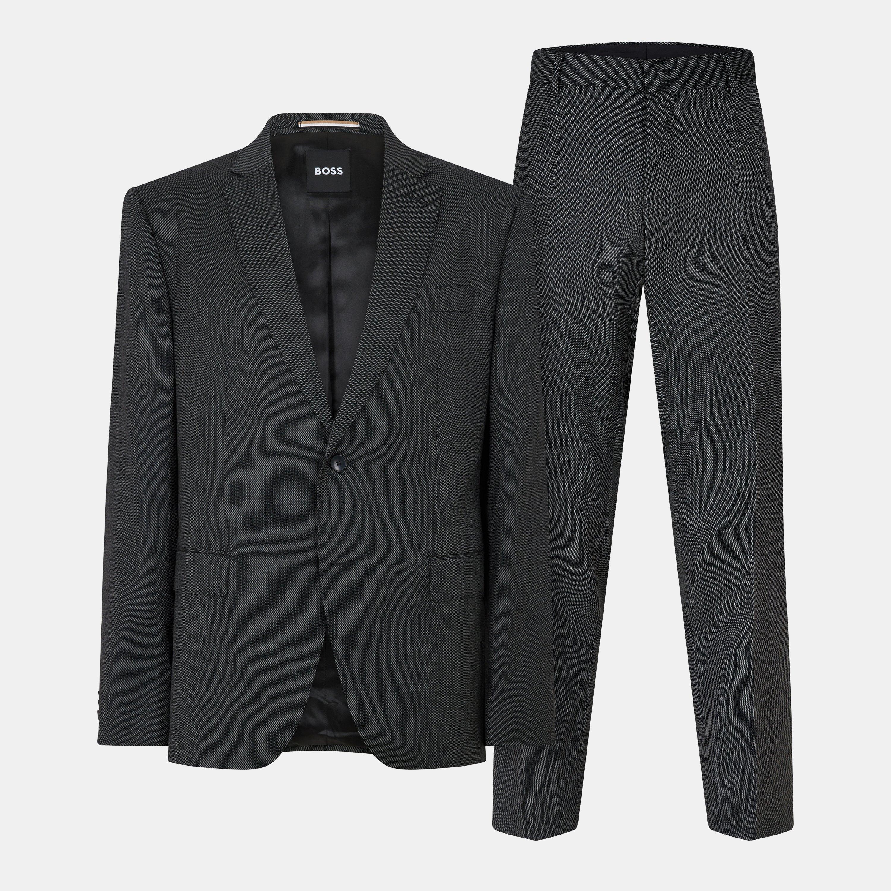 Grey - Boss - Men's Tailored Fit Canvas Interlining Suits - 1