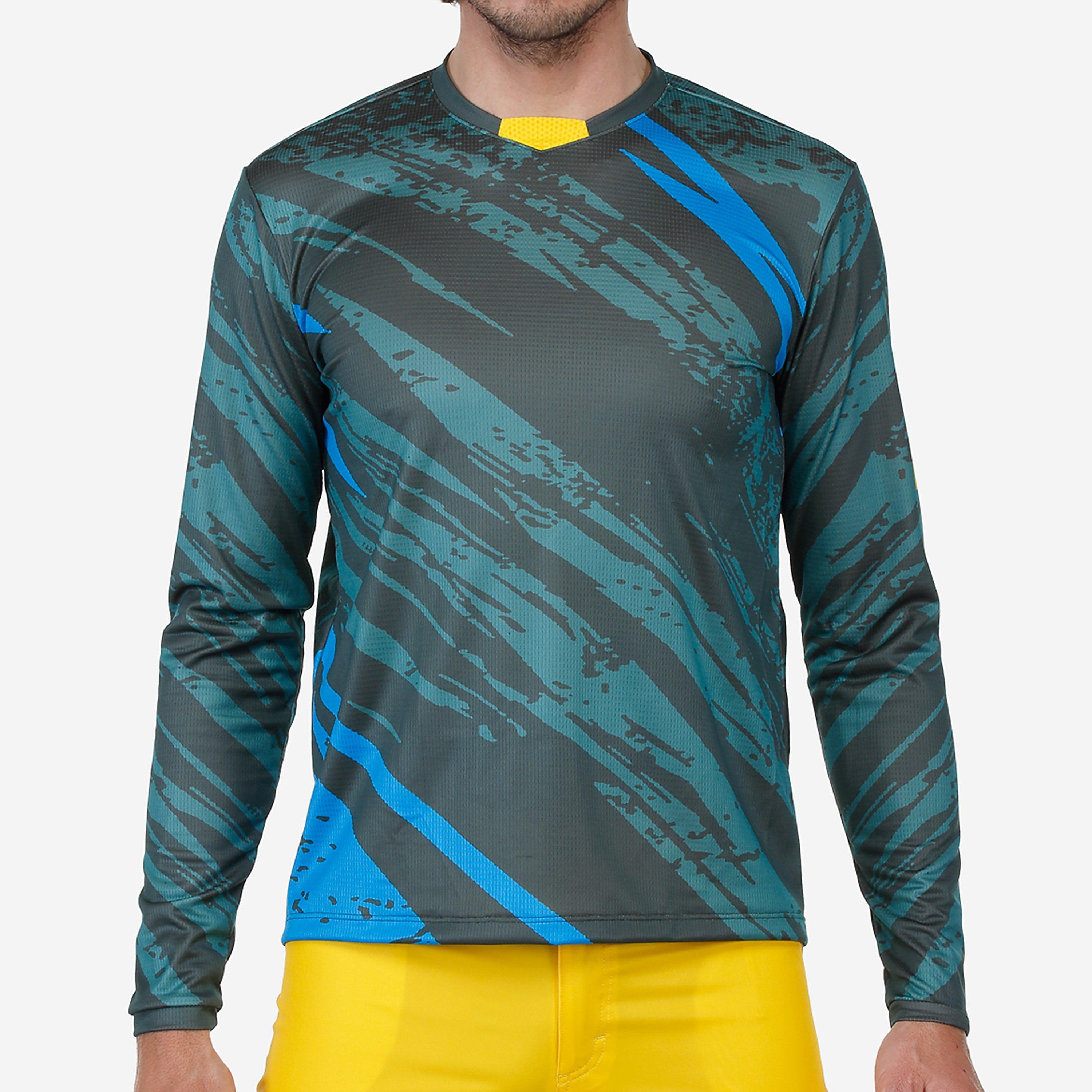 Dark Green - Bicycle Line - Men's Ponente UPF 30+ V-Neck Long Sleeve Cycling Jersey - 3