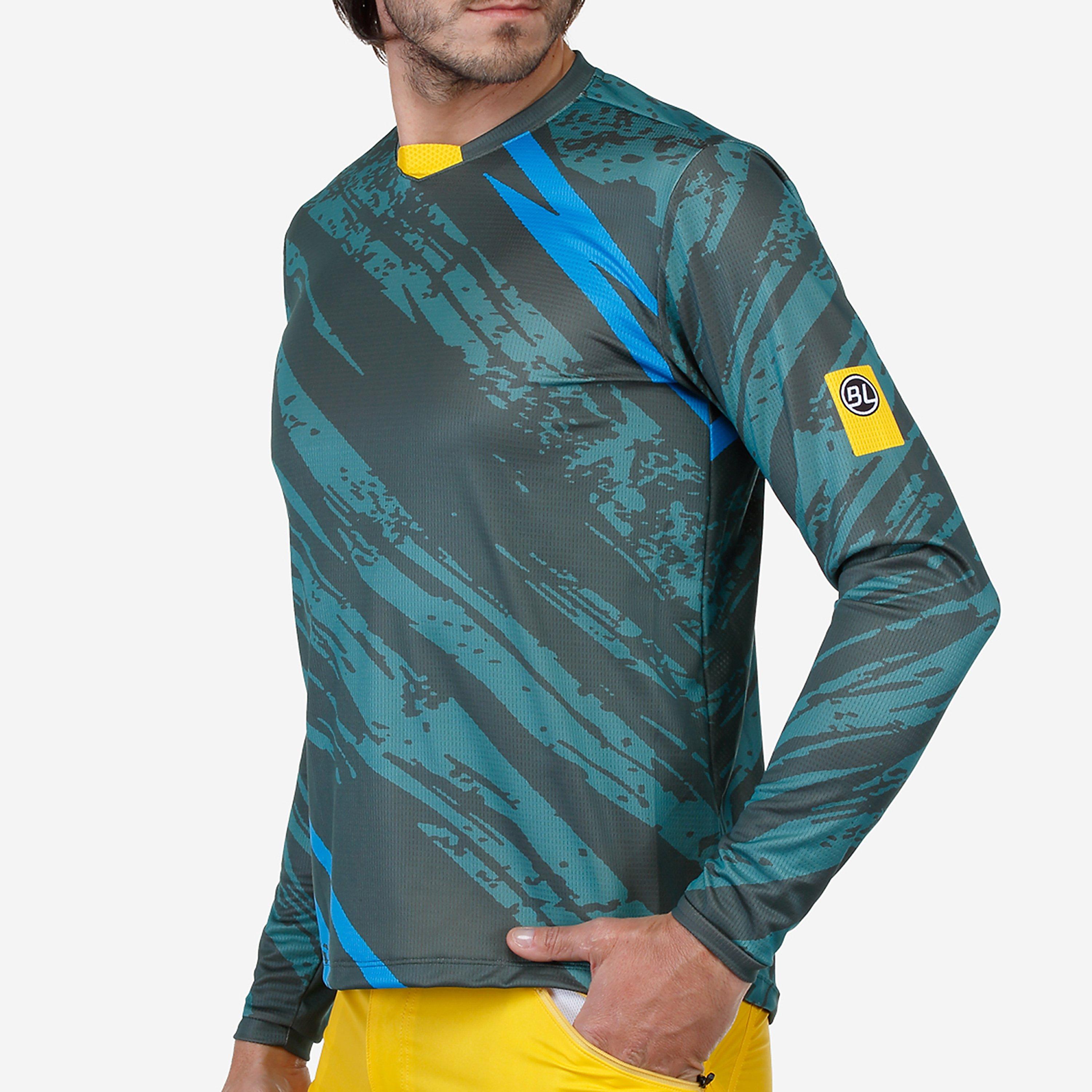 Dark Green - Bicycle Line - Men's Ponente UPF 30+ V-Neck Long Sleeve Cycling Jersey - 5