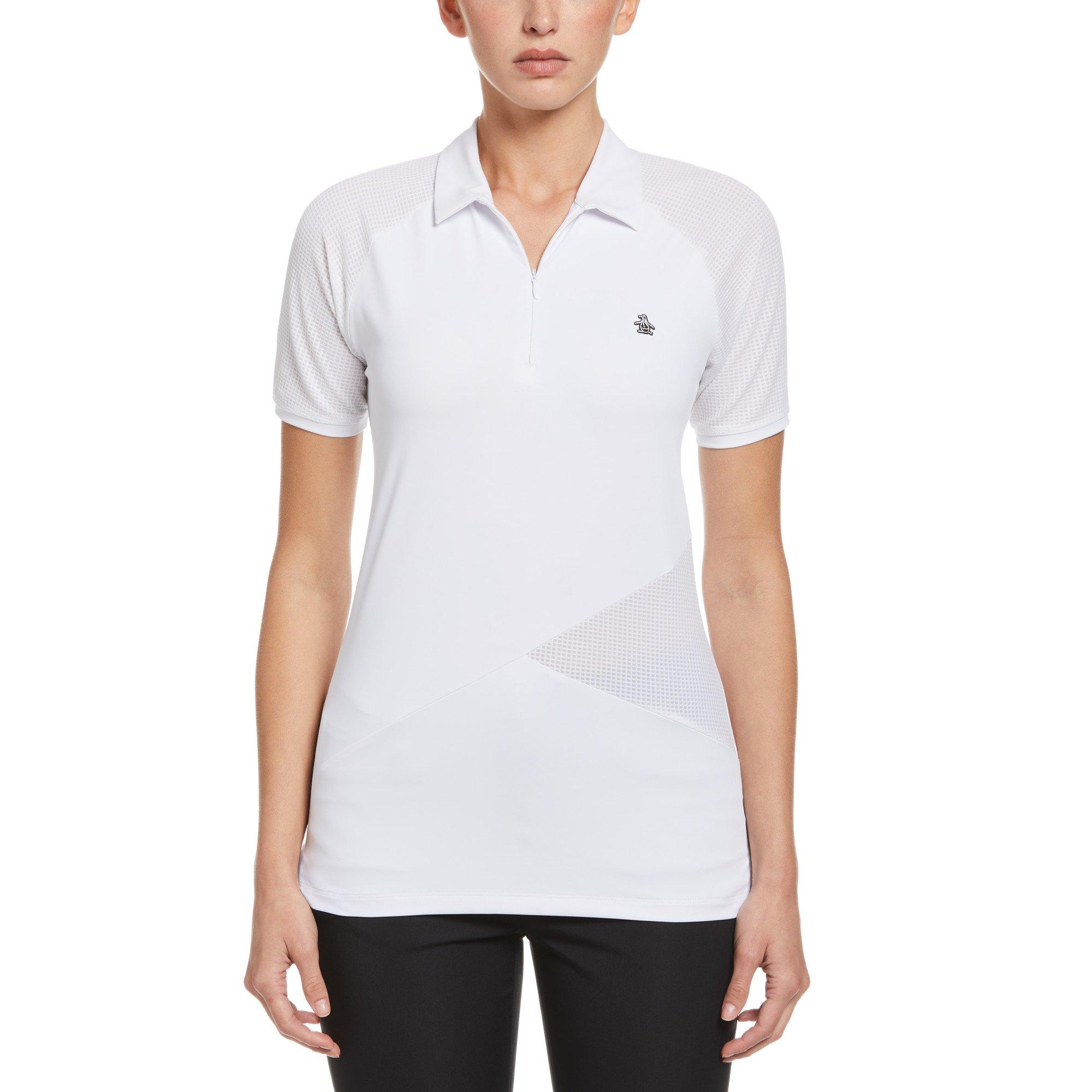 Bright White - Original Penguin - Women's Zipped Asymmetrical Short Sleeve Performance T-Shirt - 1