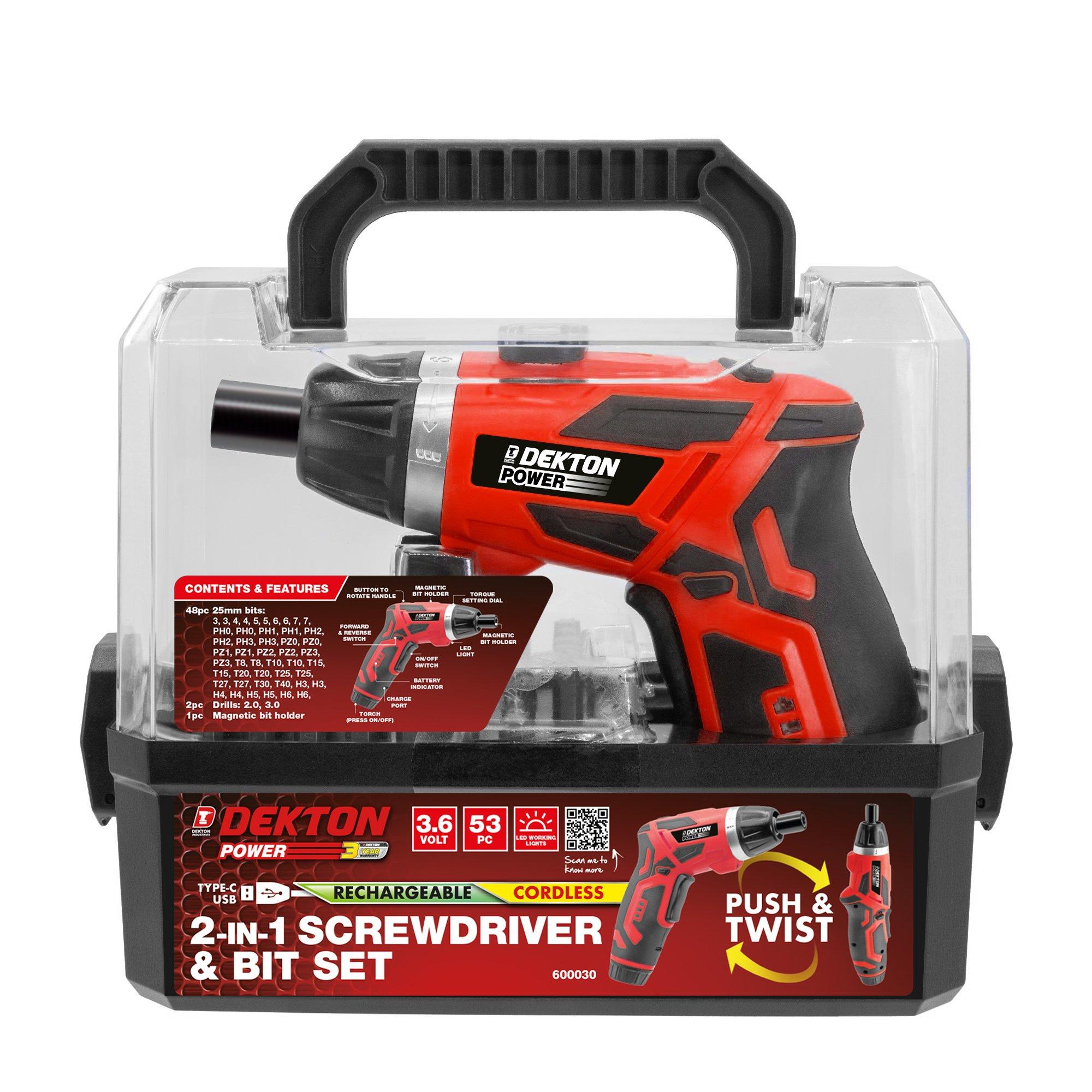 Black/Red - Dekton - 2 in 1 Cordless Screwdriver - 1