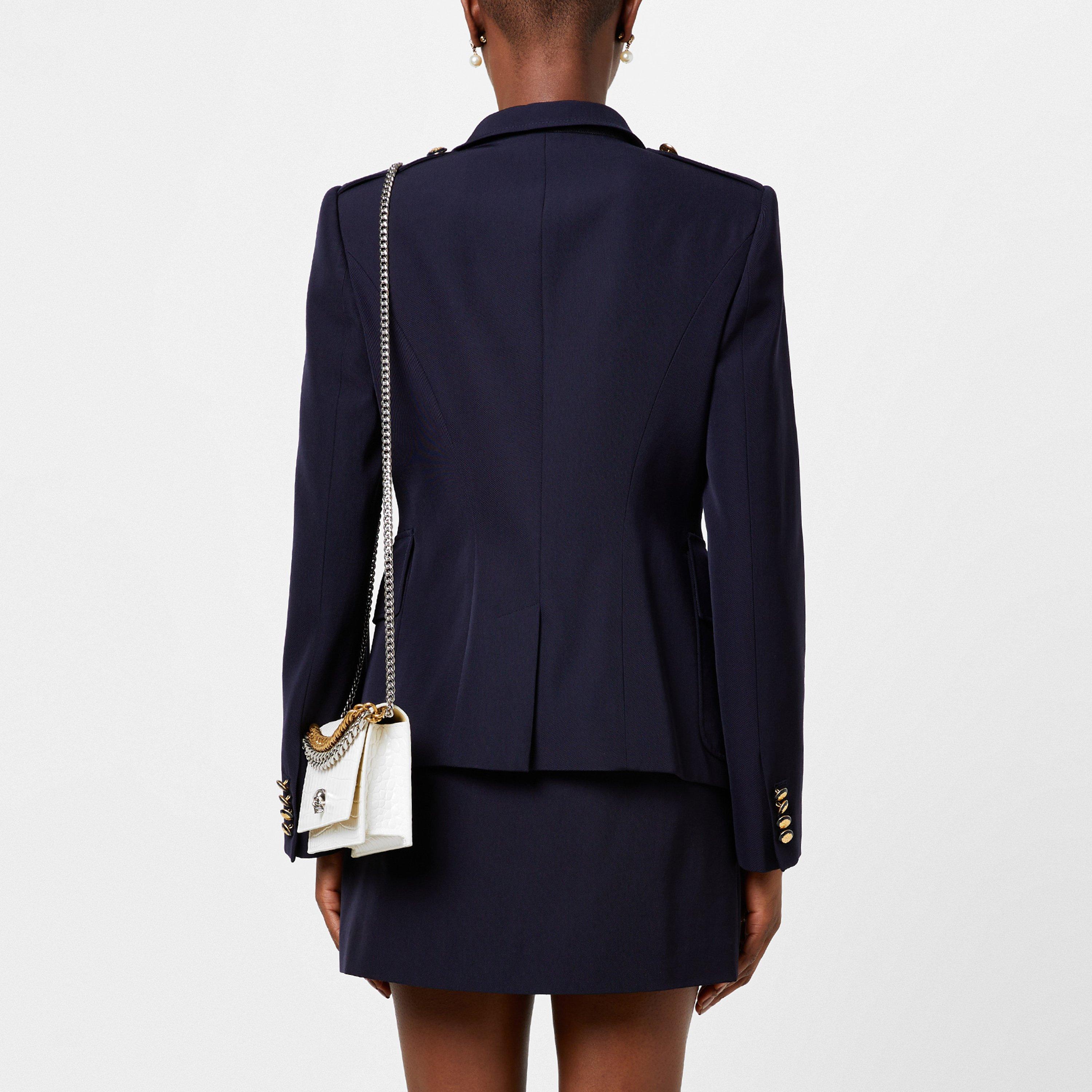 Navy - Alexander McQueen - Women's  Asymmetrical Military Wool Stand Collar Field Jacket - 3