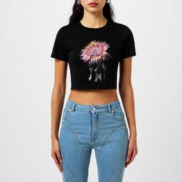 Mugler Orchid Anemone Cropped T-Shirt