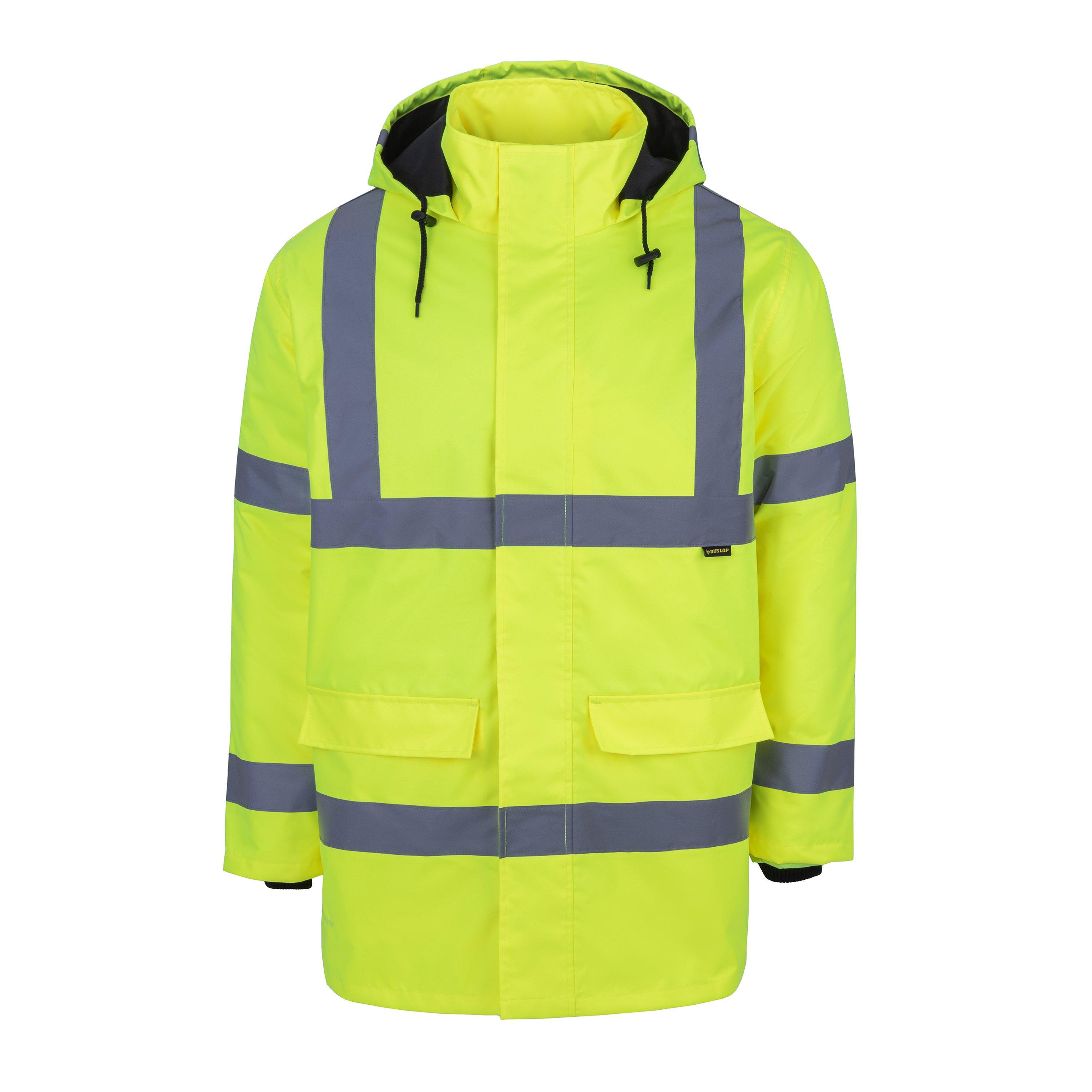 Yellow - Dunlop - Men's Waterproof Wind Resistant Reflective Long Sleeve Hi-Vis Jacket - 1