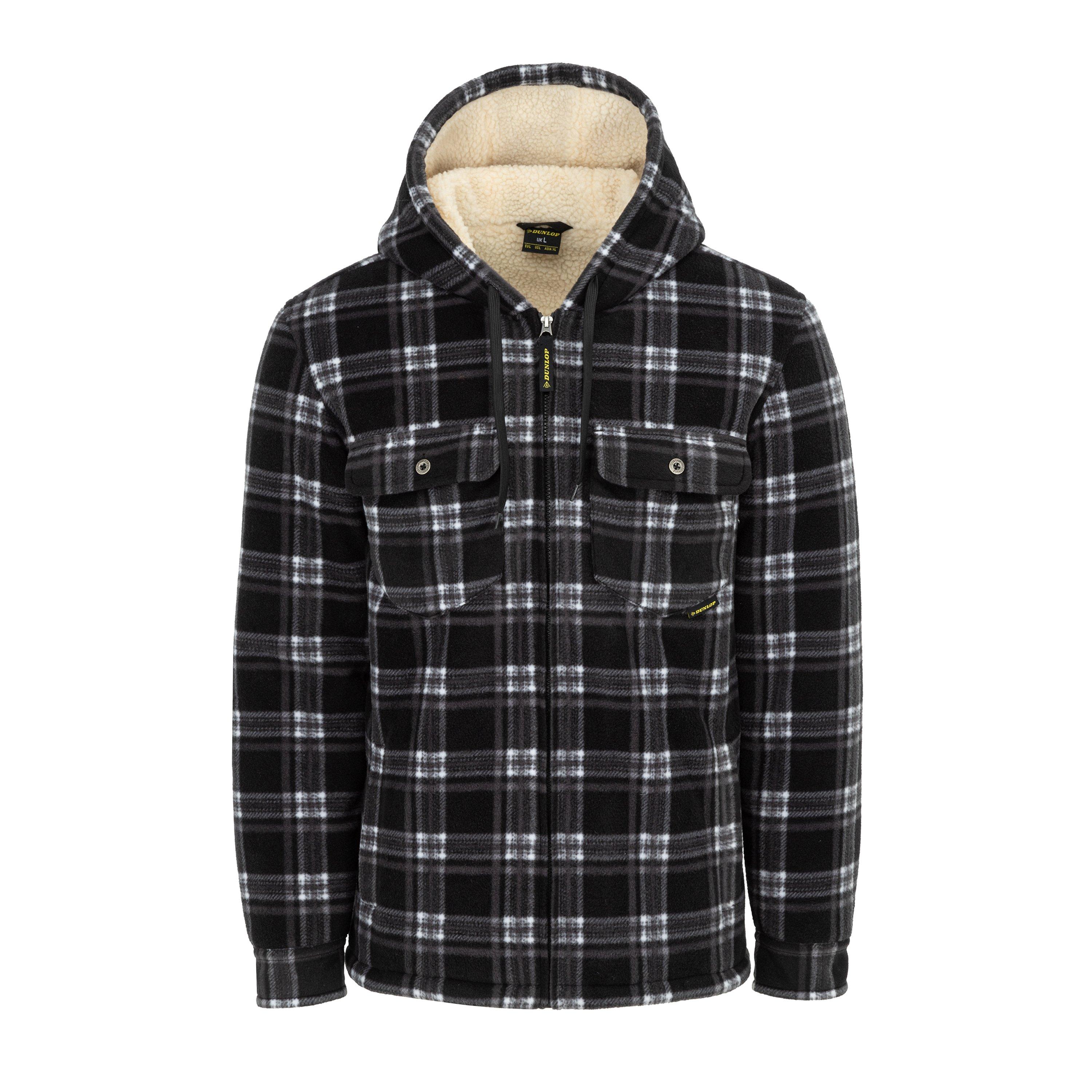Black - Dunlop - Full Zip Checked Hoodie Mens - 1