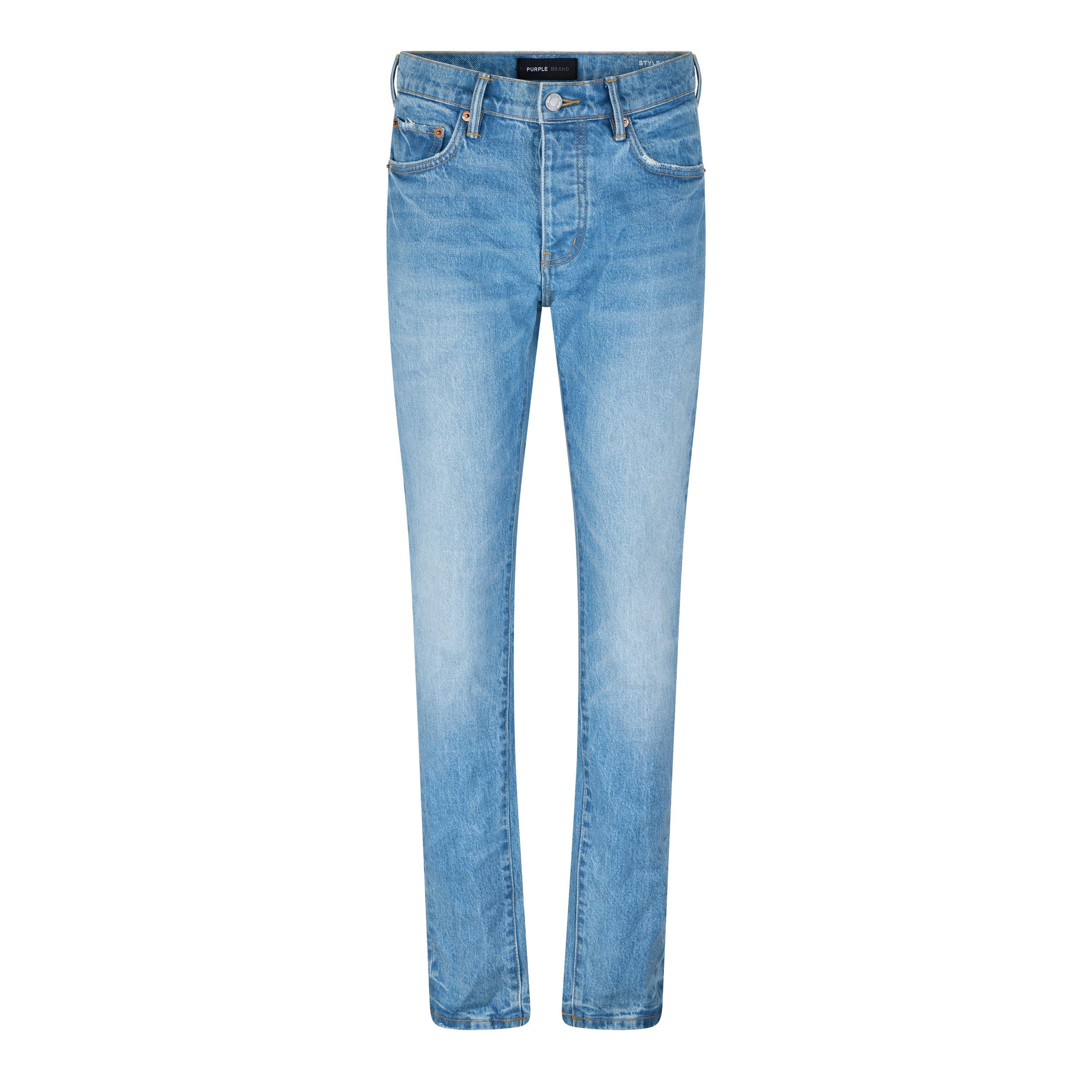 Light Indigo - Purple Brand - Men's Coated Skinny Jeans - 5