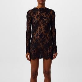 Saint Laurent Long Sleeve Dress In Chantilly Lace