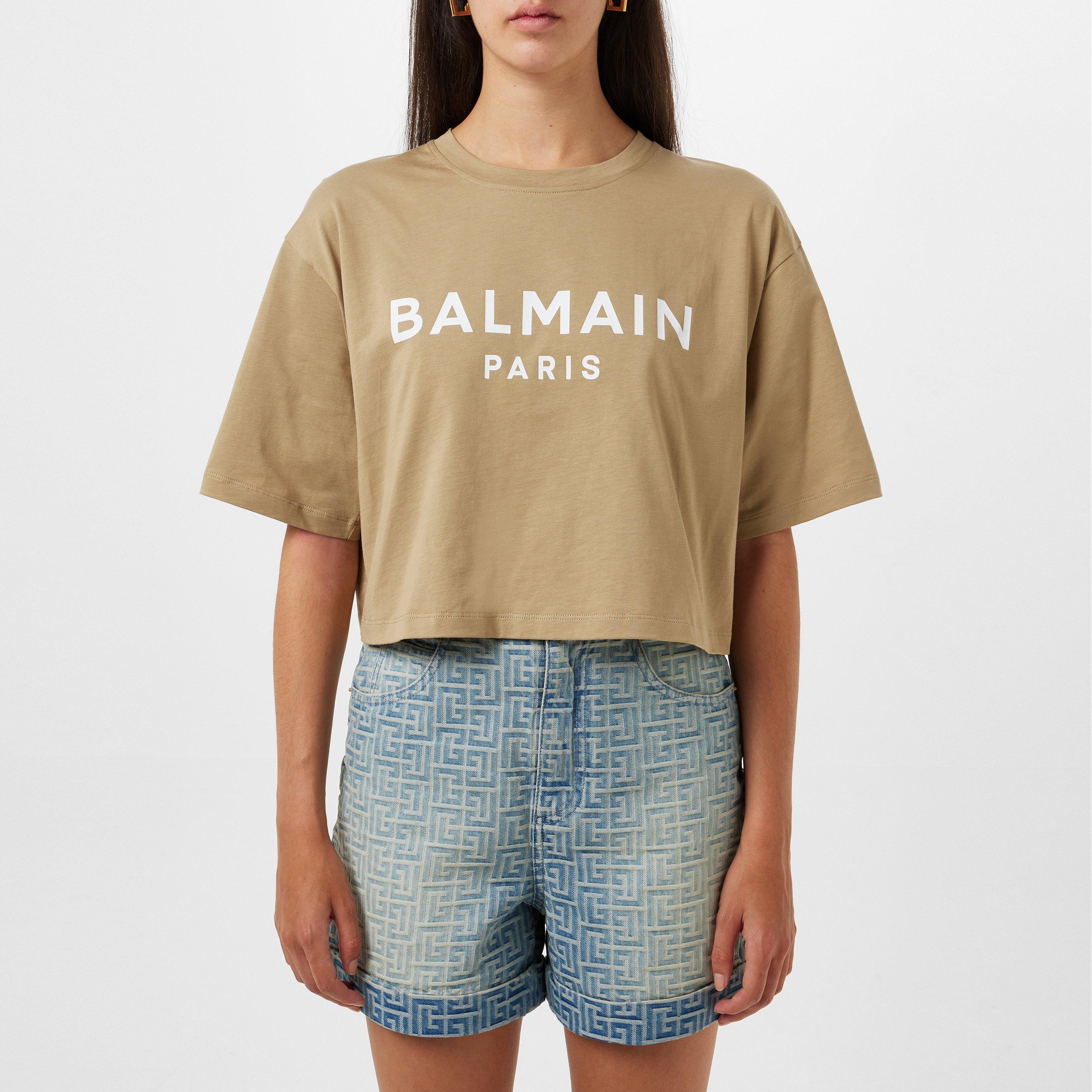Balmain Logo Print Cropped T-Shirt | Flannels