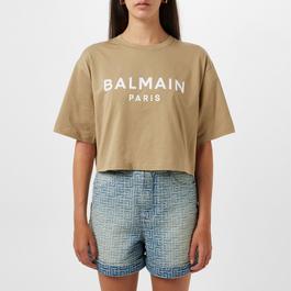 Balmain Logo Print Cropped T Shirt