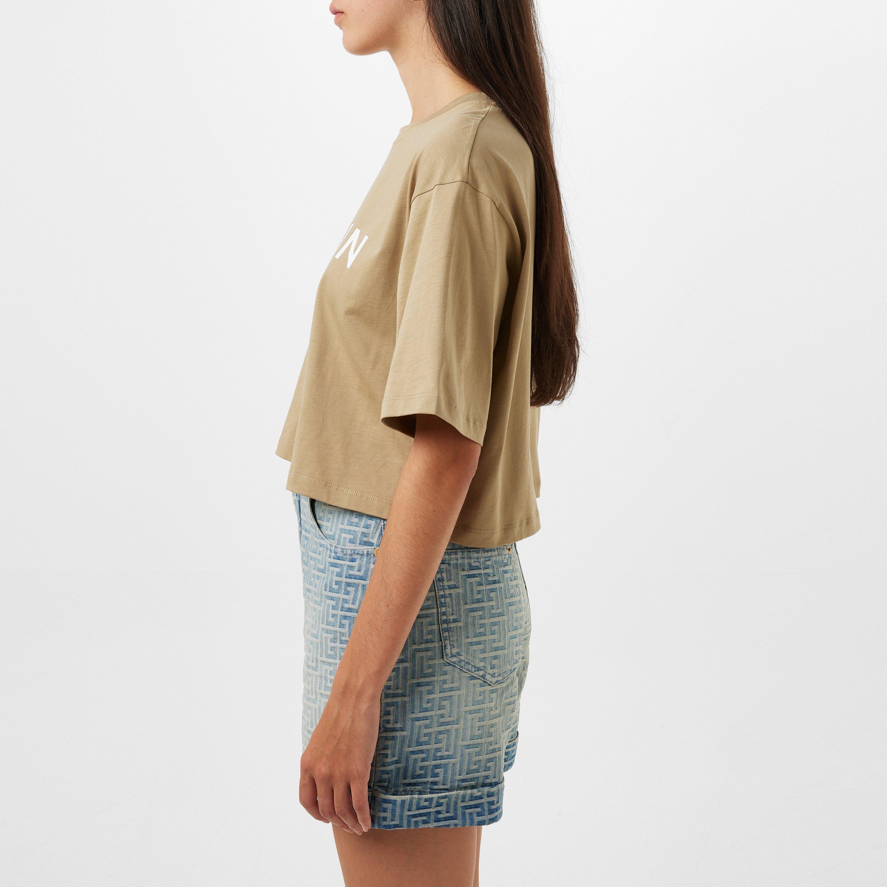 Gvq Beige/Blanc - Balmain - Logo Print Cropped T-Shirt - 2