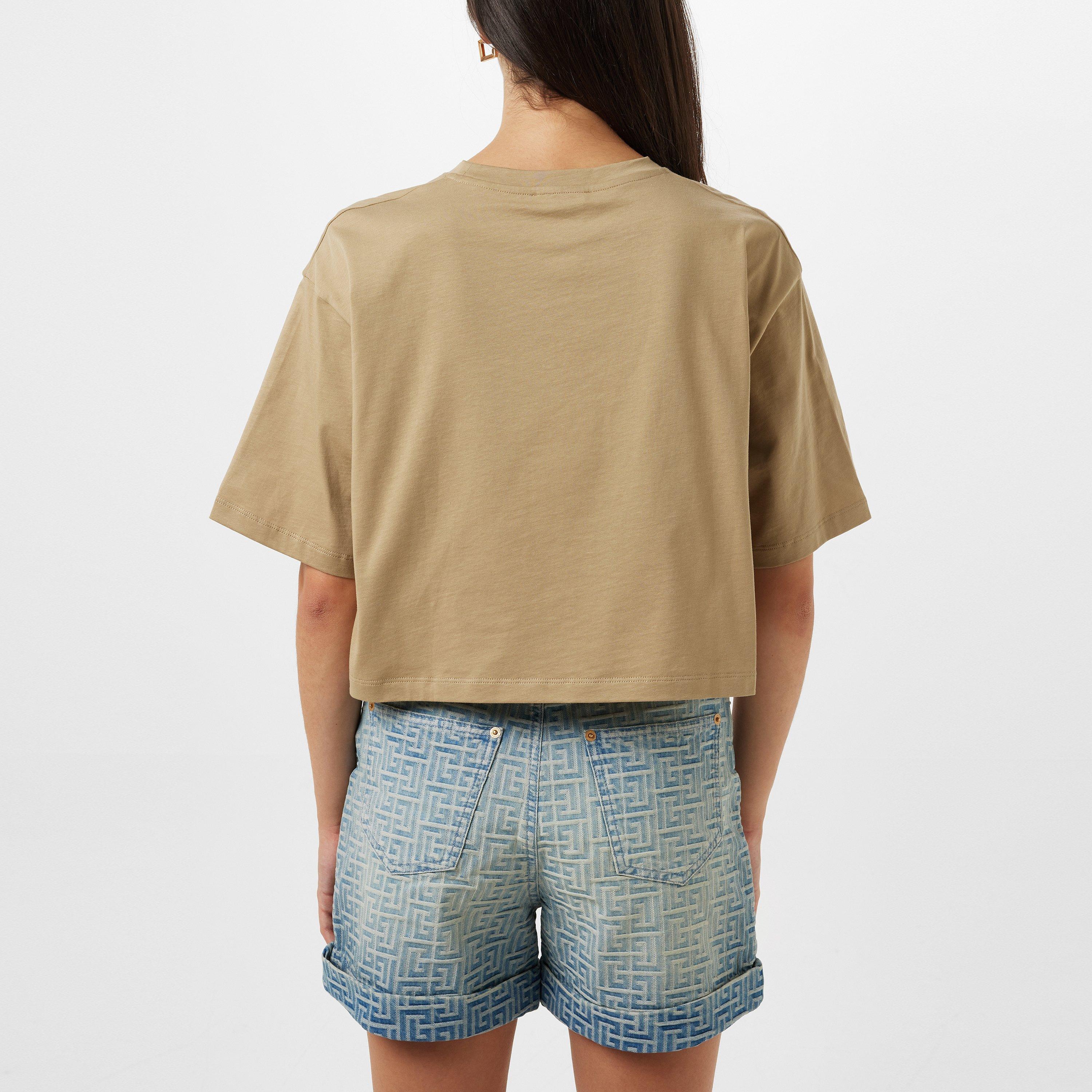 Gvq Beige/Blanc - Balmain - Logo Print Cropped T-Shirt - 3