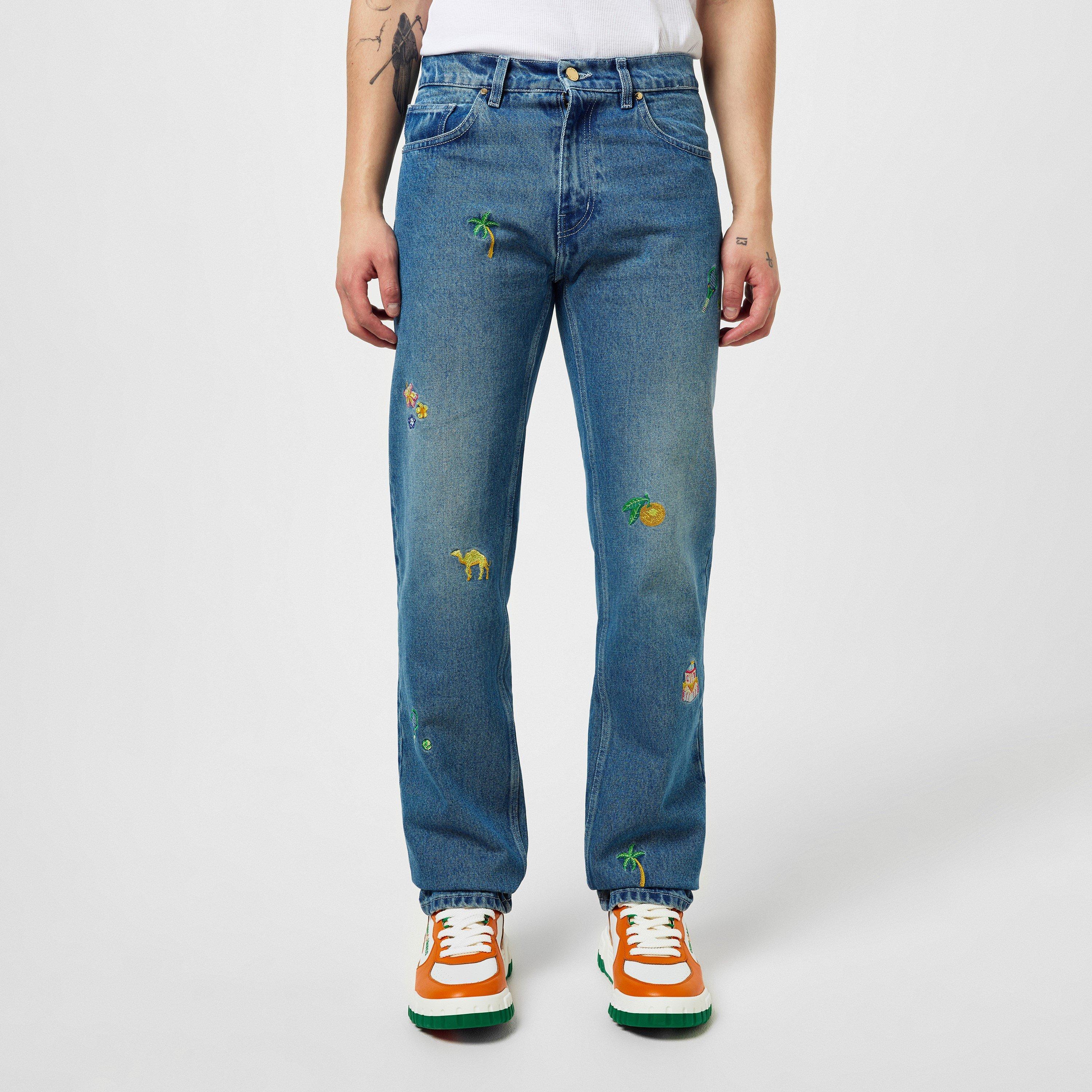 Stone Wash - Casablanca - Embroidered-Motif Straight-Leg Jeans Mens - 1