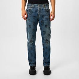 Alexander McQueen Skull Print Distressed Jeans