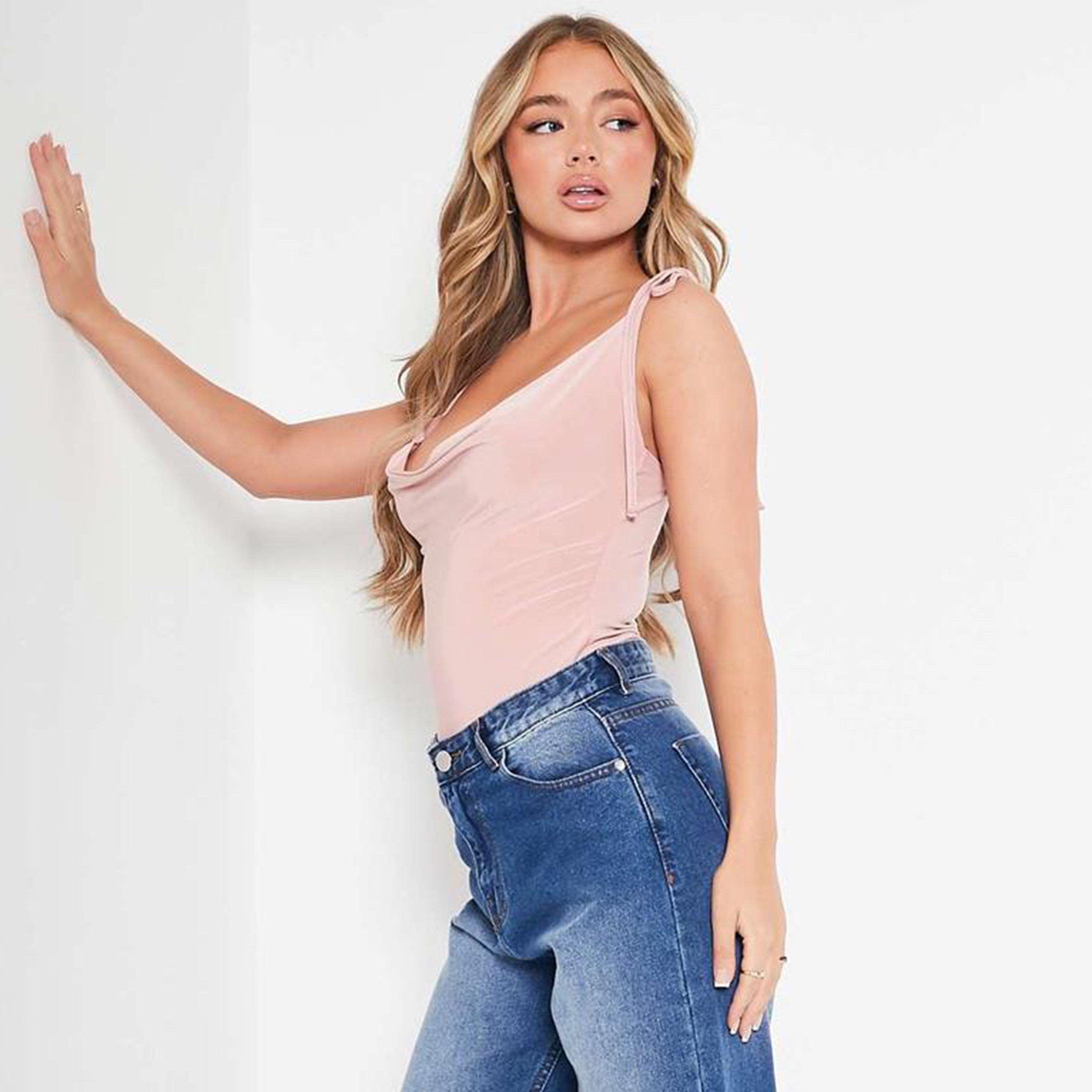 Roza - I Saw It First - ISAWITFIRST Slinky Tie Shoulder Cowl Neck Bodysuit - 2