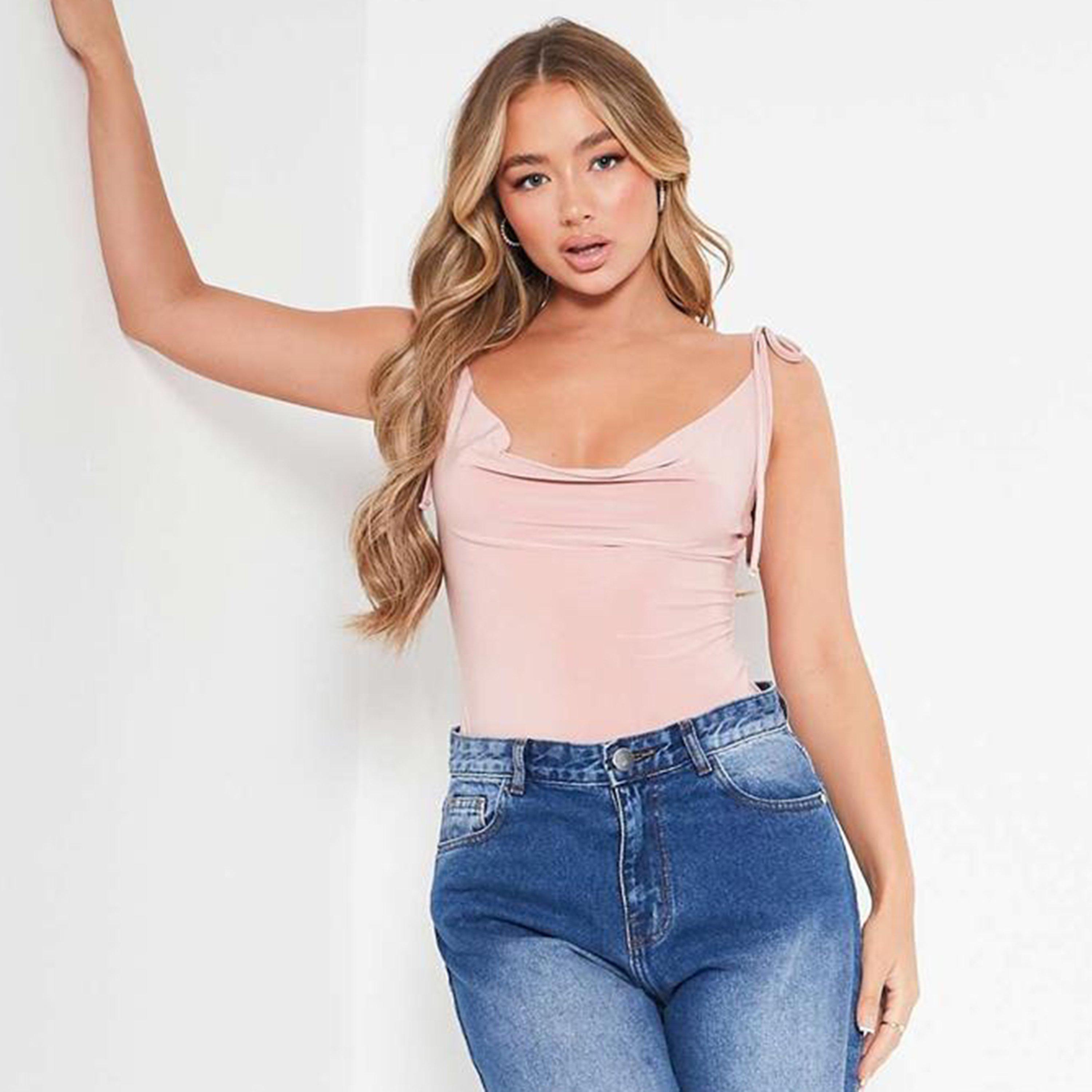 Roza - I Saw It First - ISAWITFIRST Slinky Tie Shoulder Cowl Neck Bodysuit - 3