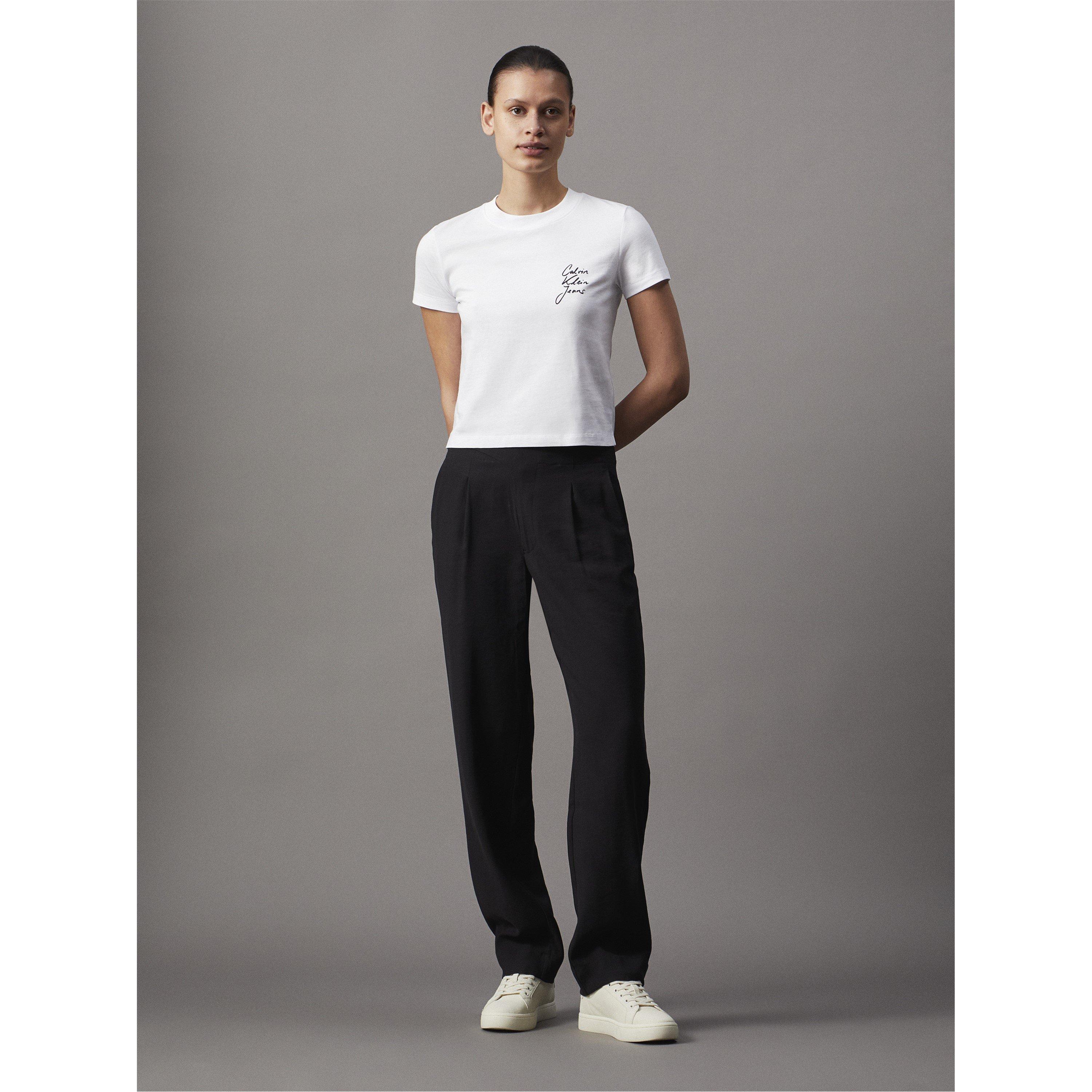 Calvin Klein Jeans Women's Script Institutional Cropped Crop Top - Bright White - 12 (M)