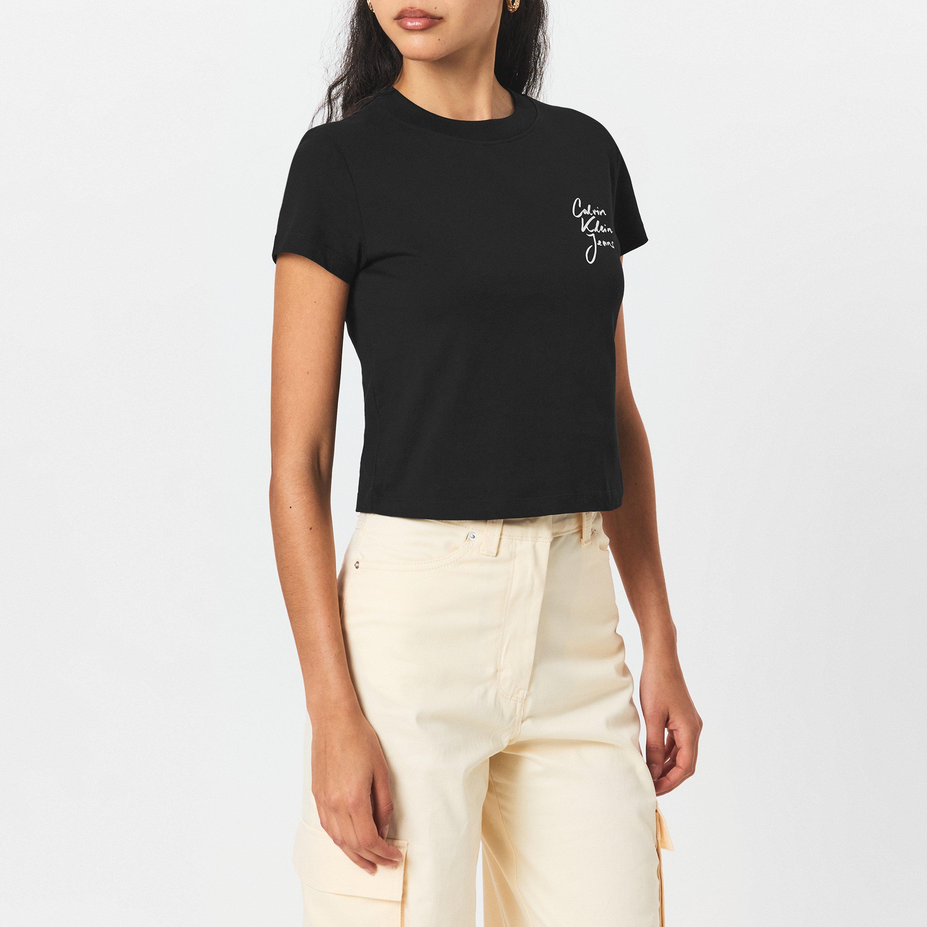Ck Preto - Calvin Klein Jeans - Women's Script Institutional Crop Tops - 3