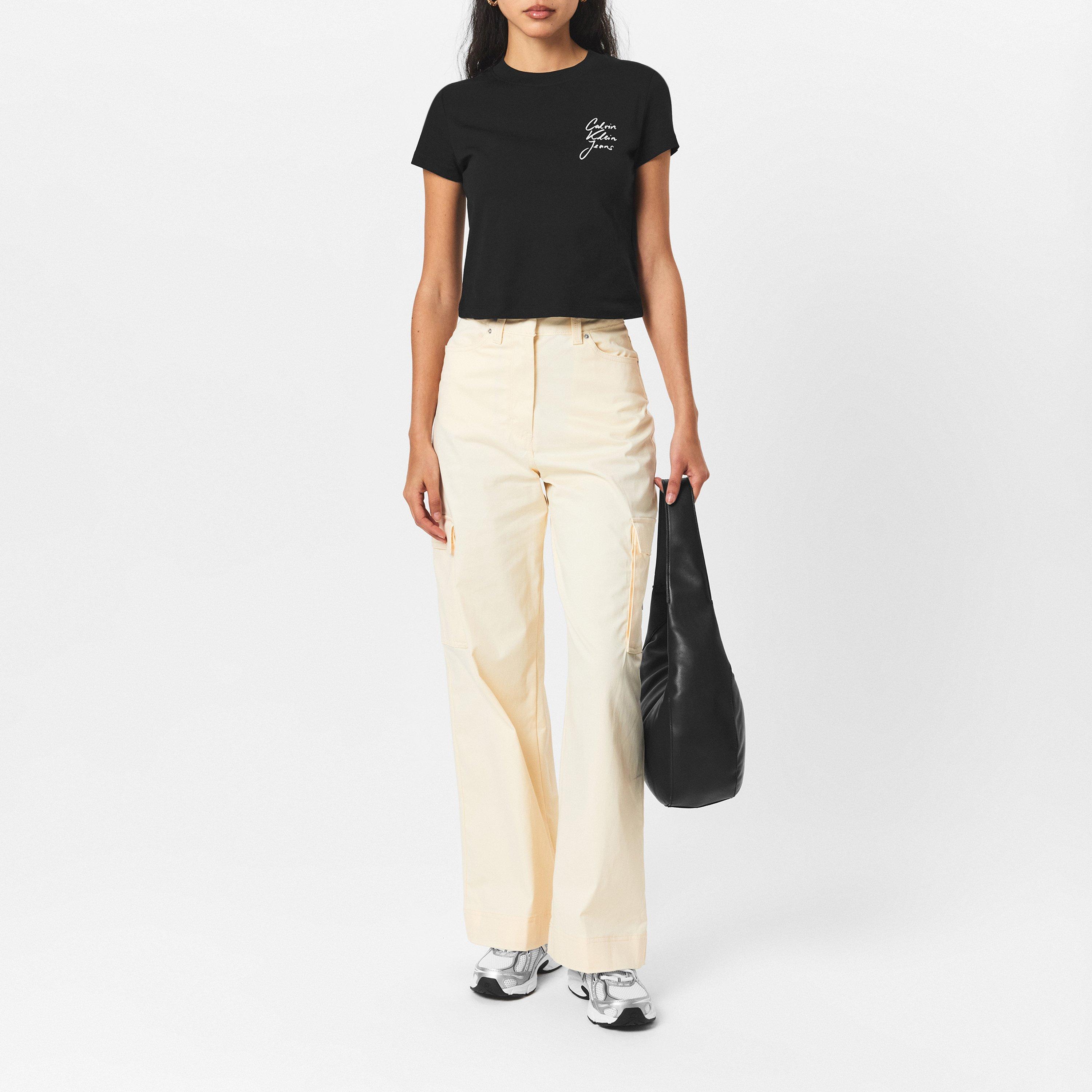 Ck Preto - Calvin Klein Jeans - Women's Script Institutional Crop Tops - 6