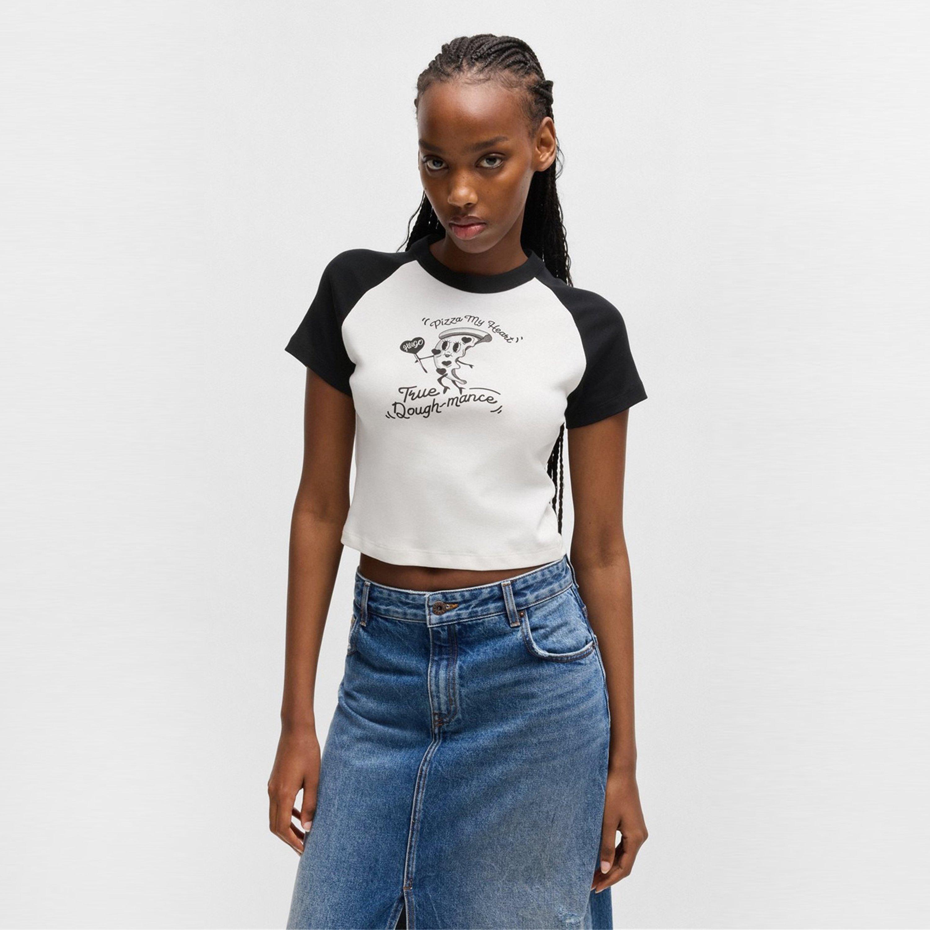 Black - Hugo - Deer Print Baby Tee Womens - 2