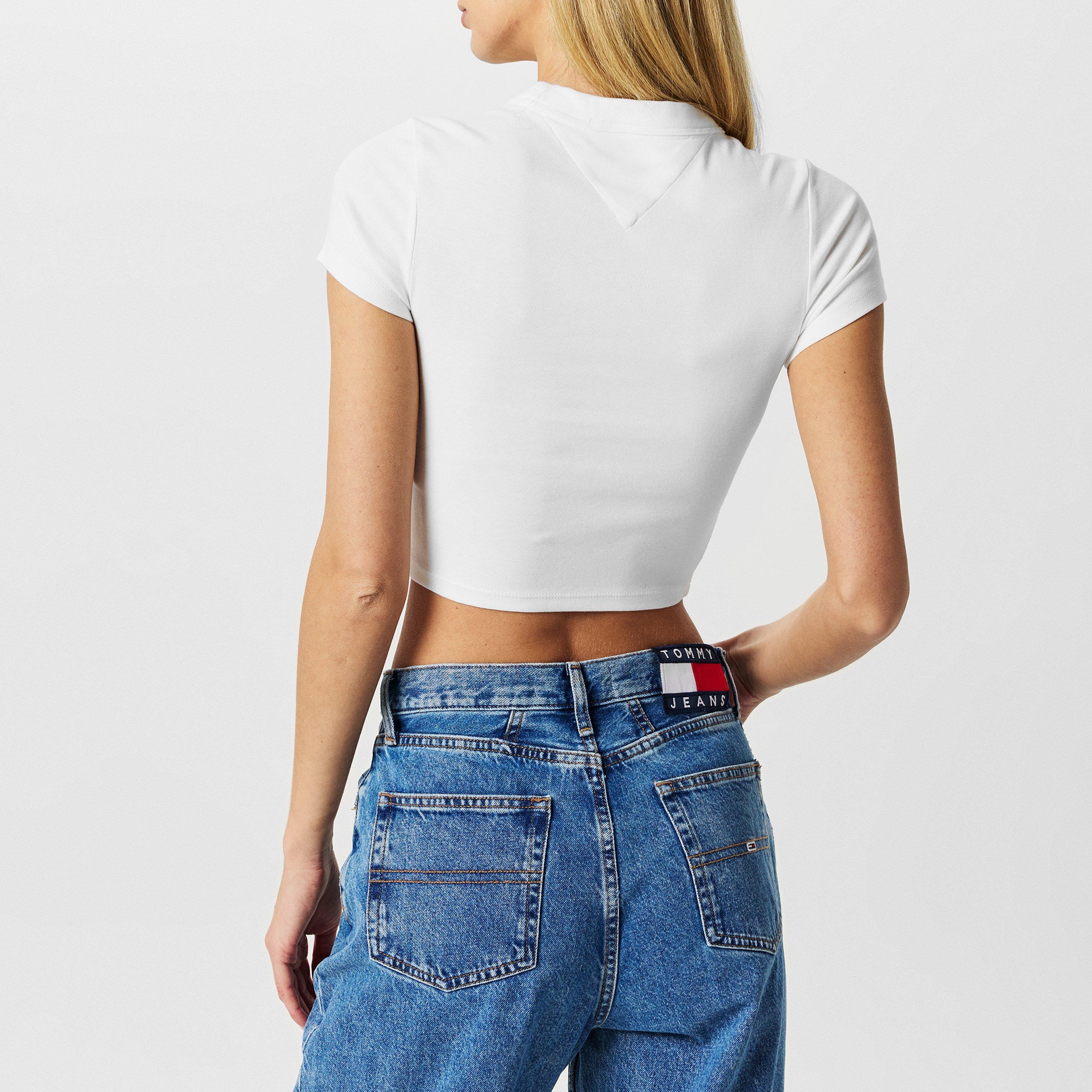 Ecru - Tommy Jeans - Women's Slim Script Crop Top - 4