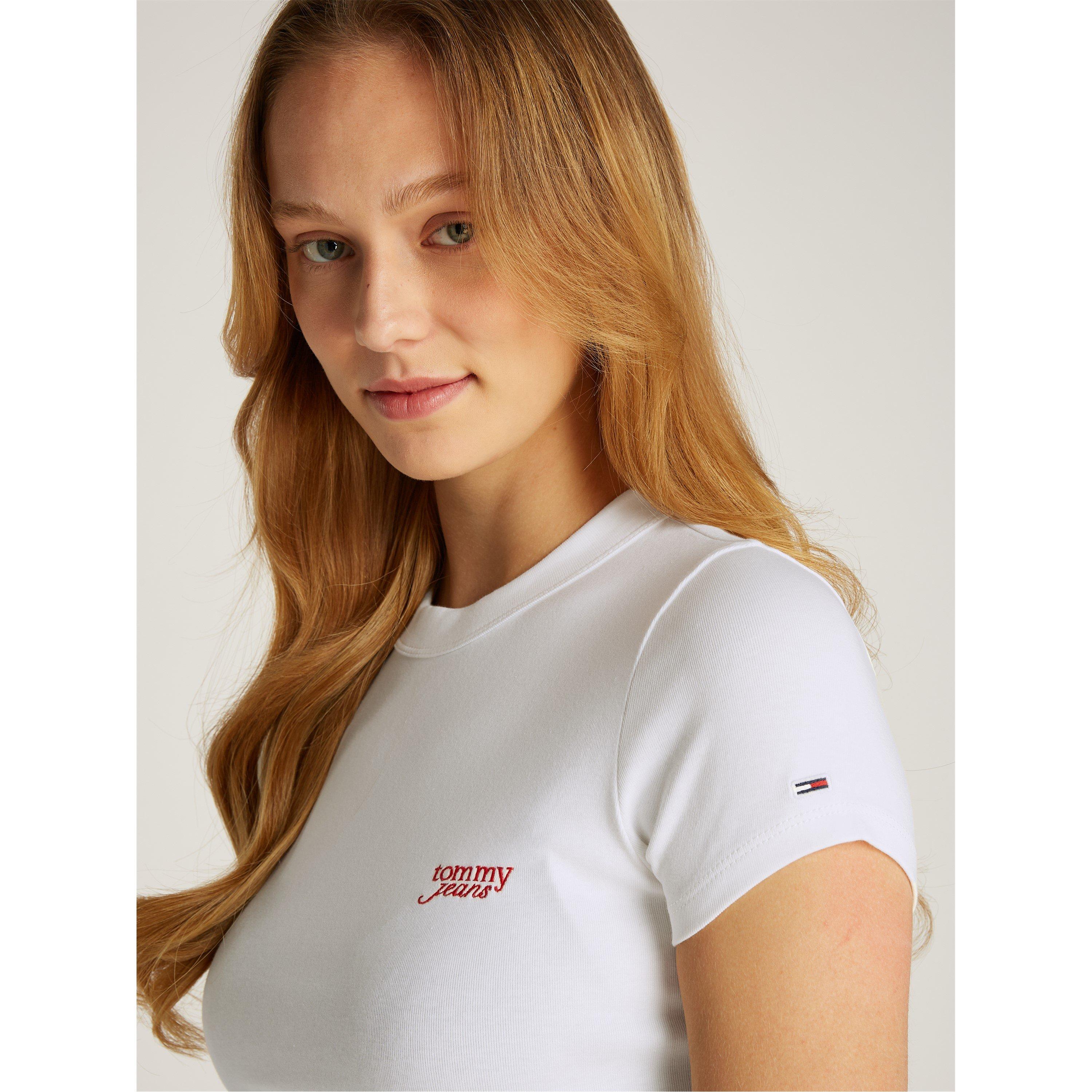 Ecru - Tommy Jeans - Women's Slim Script Crop Top - 5