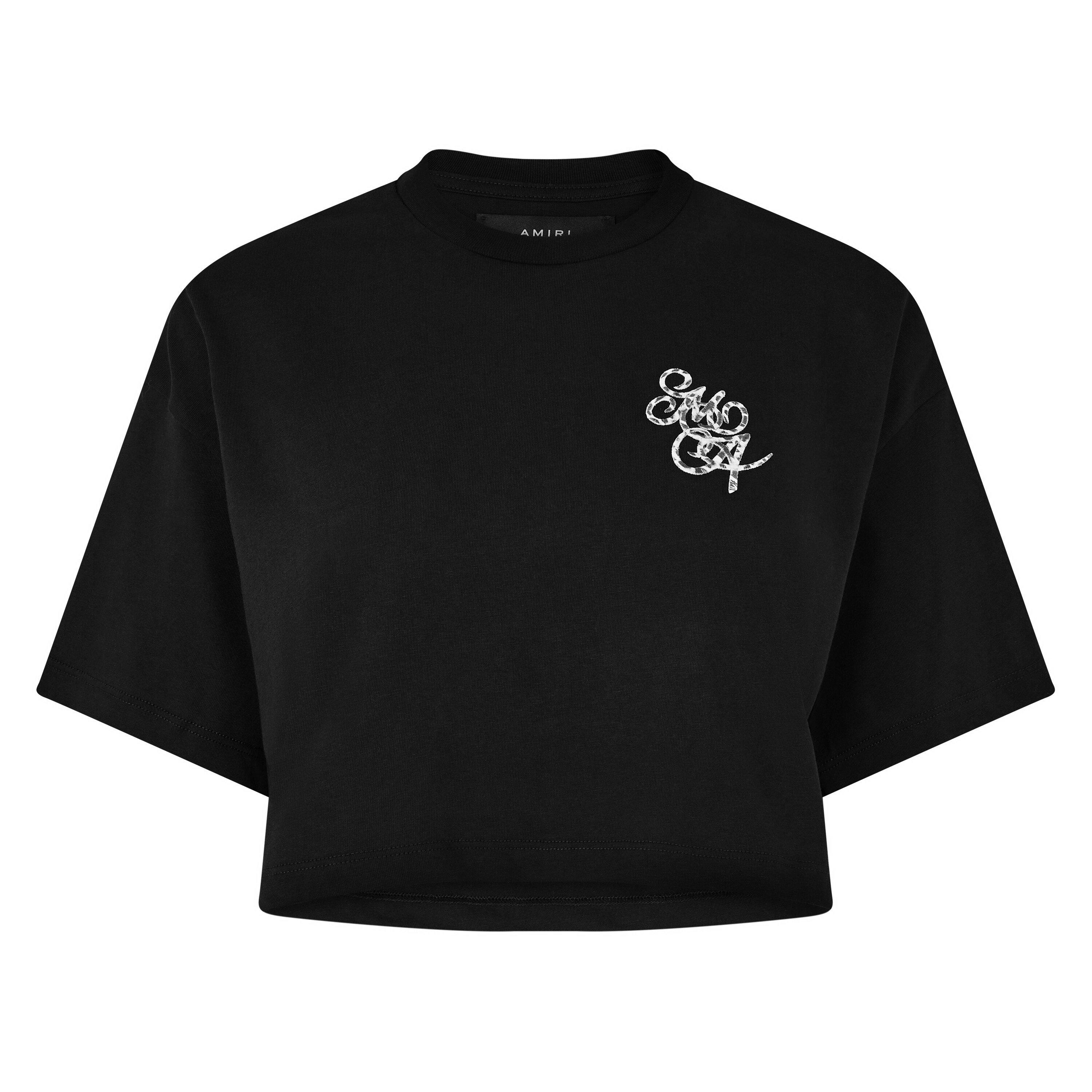 国内発送/送料関税込【Amiri】 Crop T-shirt Amiri Logo Cotton Jersey Cropped T-shirt in Black | Lyst