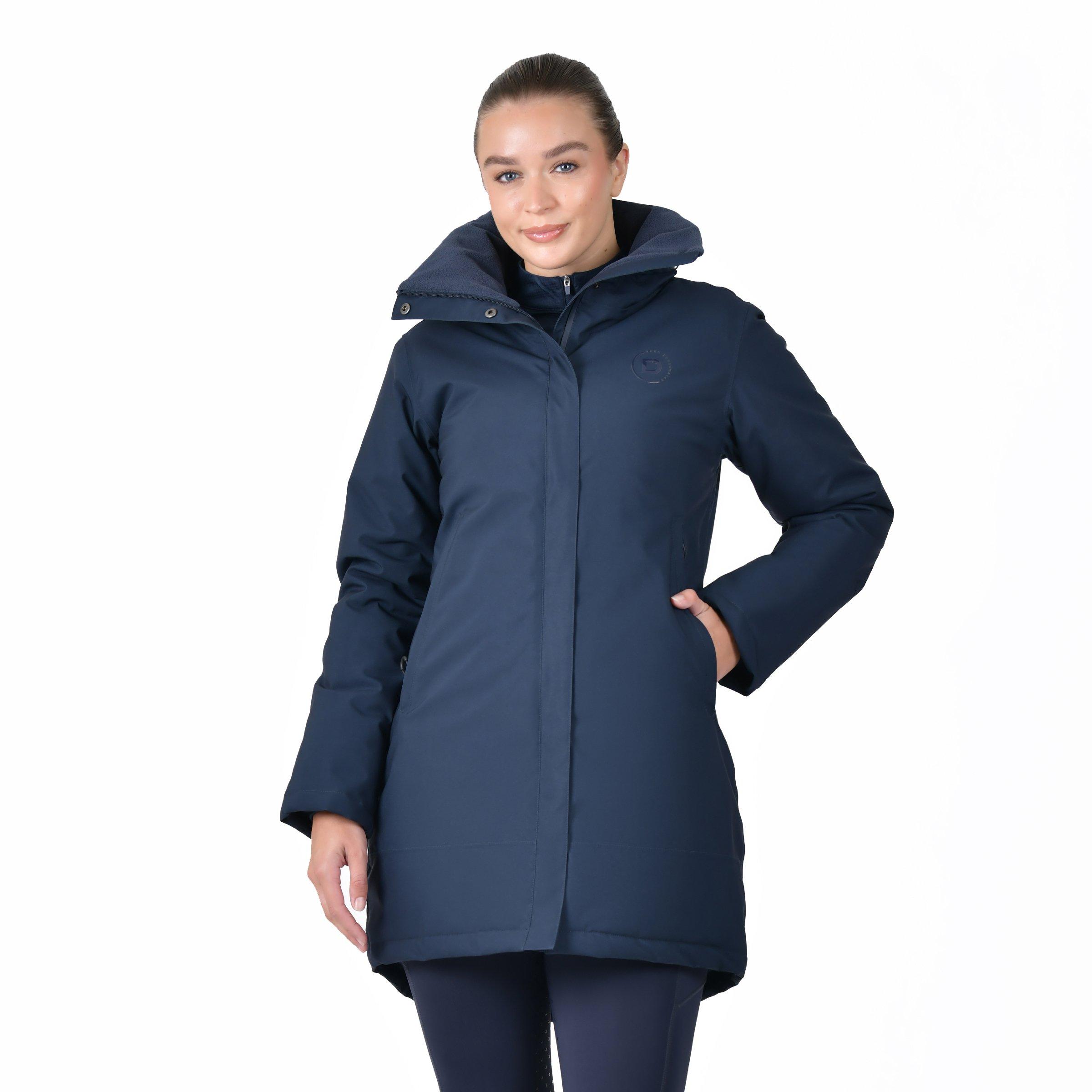 Navy - Dublin - Women's Everyday Waterproof Concealed Hood Thigh Length Equestrian Jacket - 1