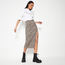 I Saw It First ISAWITFIRST Leopard Print Rib Midi Skirt