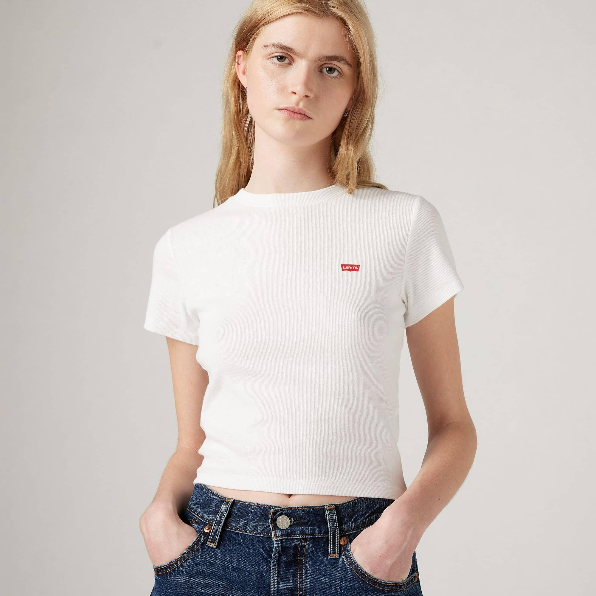 Levis Women's Essential Sporty Cropped Crop Top White - 14 (L)